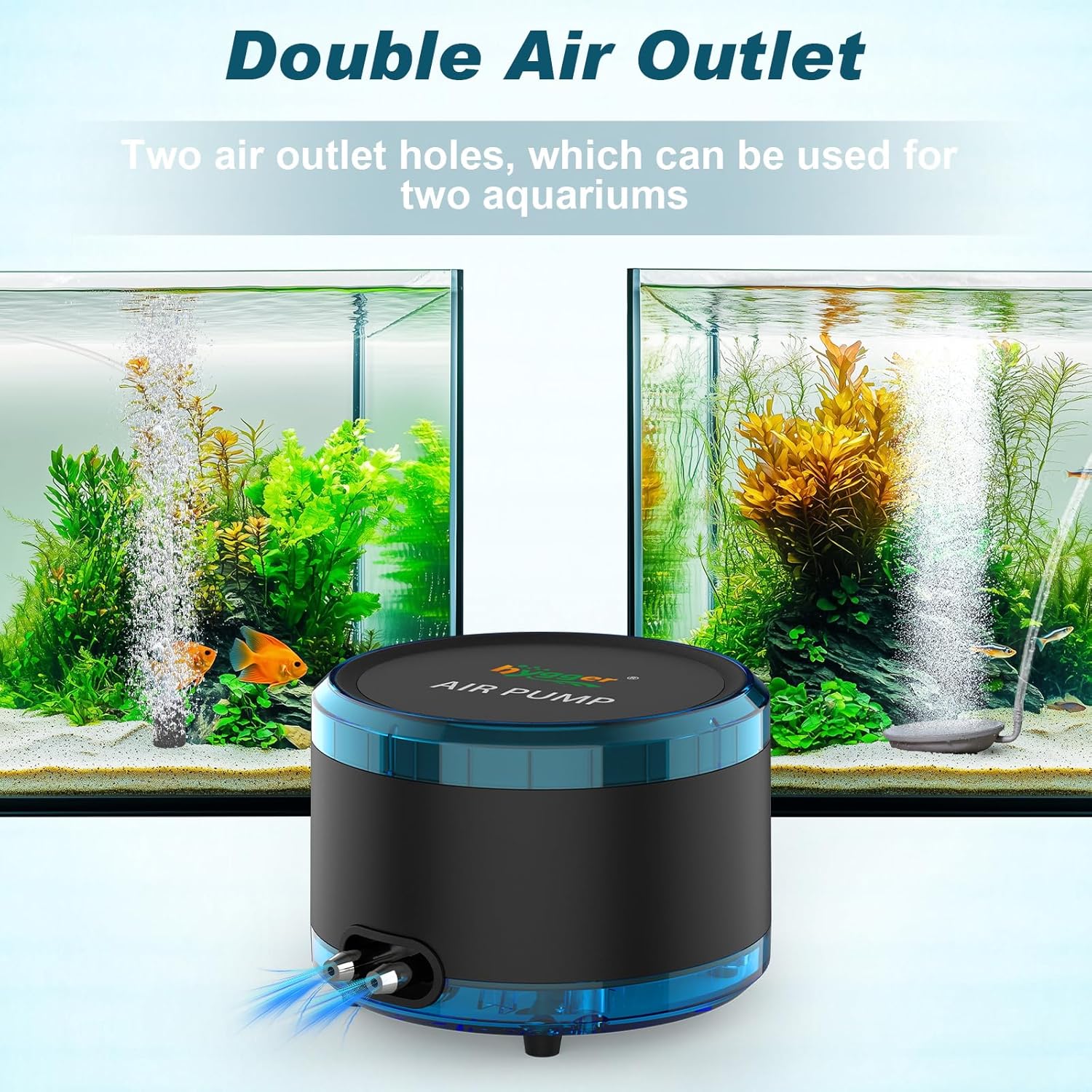 Detalle de hygger 4W Aquarium Luftpumpe – 900 L/H, Dual Outlet, einstellbarer Sauerstoffator für Aquarien bis 450 L