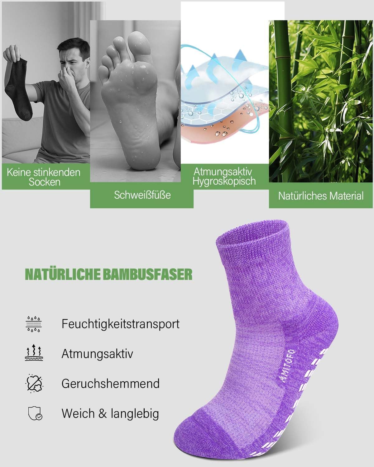 Detalle 2 de ZFSOCK Diabetiker Socken Bambus Stoppersocken ohne Gummibund & Naht – extra weit mit Anti-Rutsch