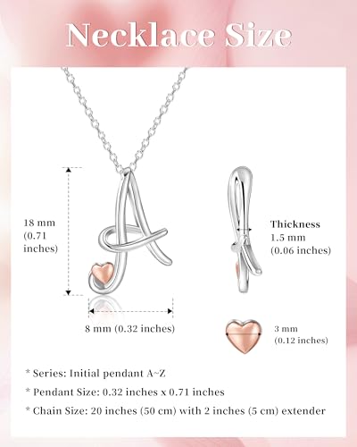 Thumbnail 1 de Mesovor Collar con inicial chapada en plata de ley para mujer (Letra-A) con corazón en oro rosa