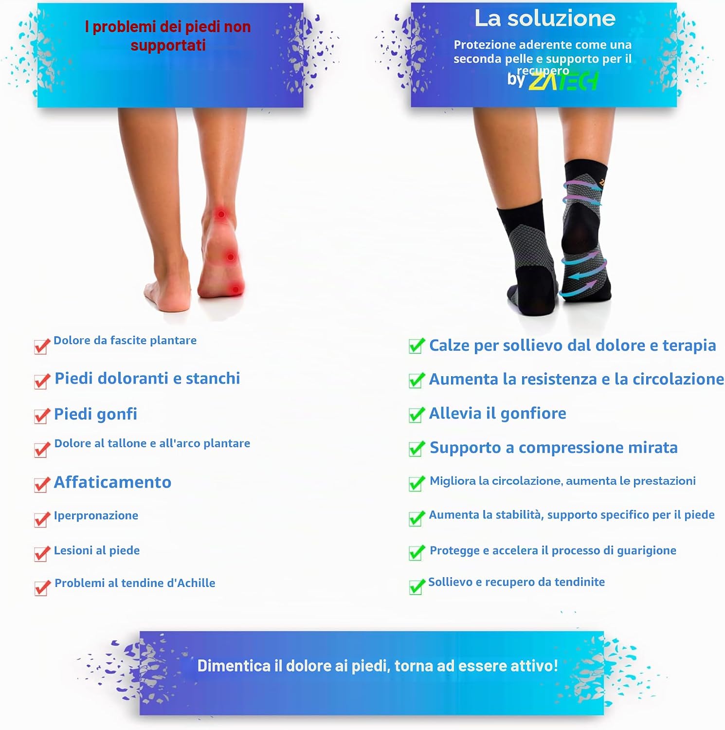 Detalle 2 de ZaTech Calze a Compressione per Fascite Plantare: supporto elastico per caviglia e arco, tutore sportivo elastico