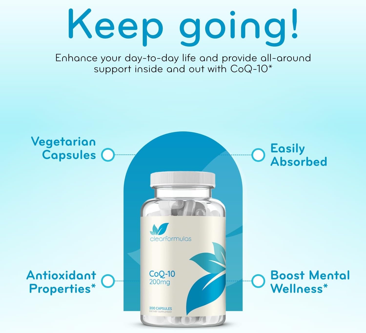 Detalle 2 de Clear Formulas CoQ10 200mg Capsules, Ubiquinone, Vegetarian Capsules