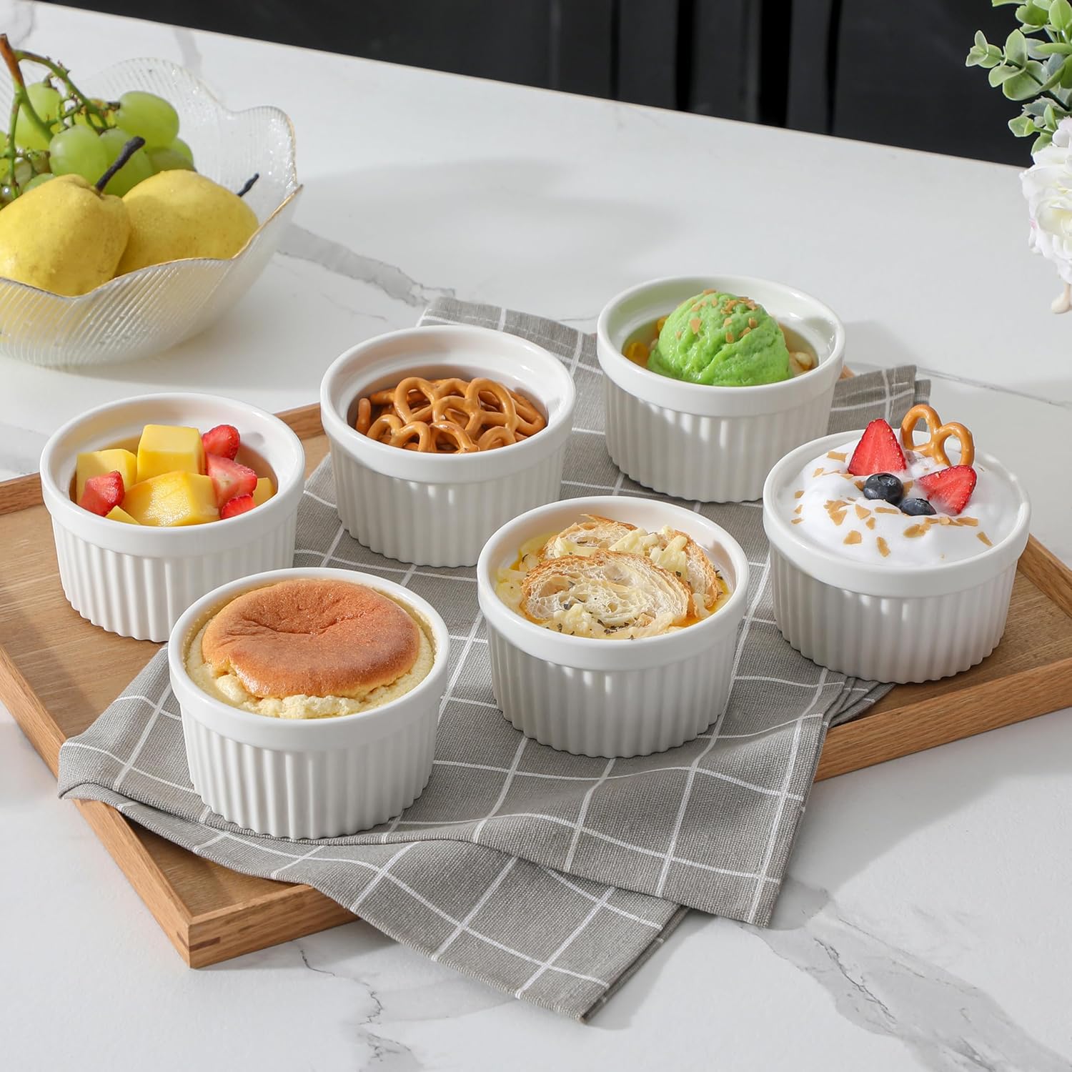 Detalle de MALACASA 8 oz Oven Safe Porcelain Ramekins – Set of 6 (RAMEKIN-DISH)