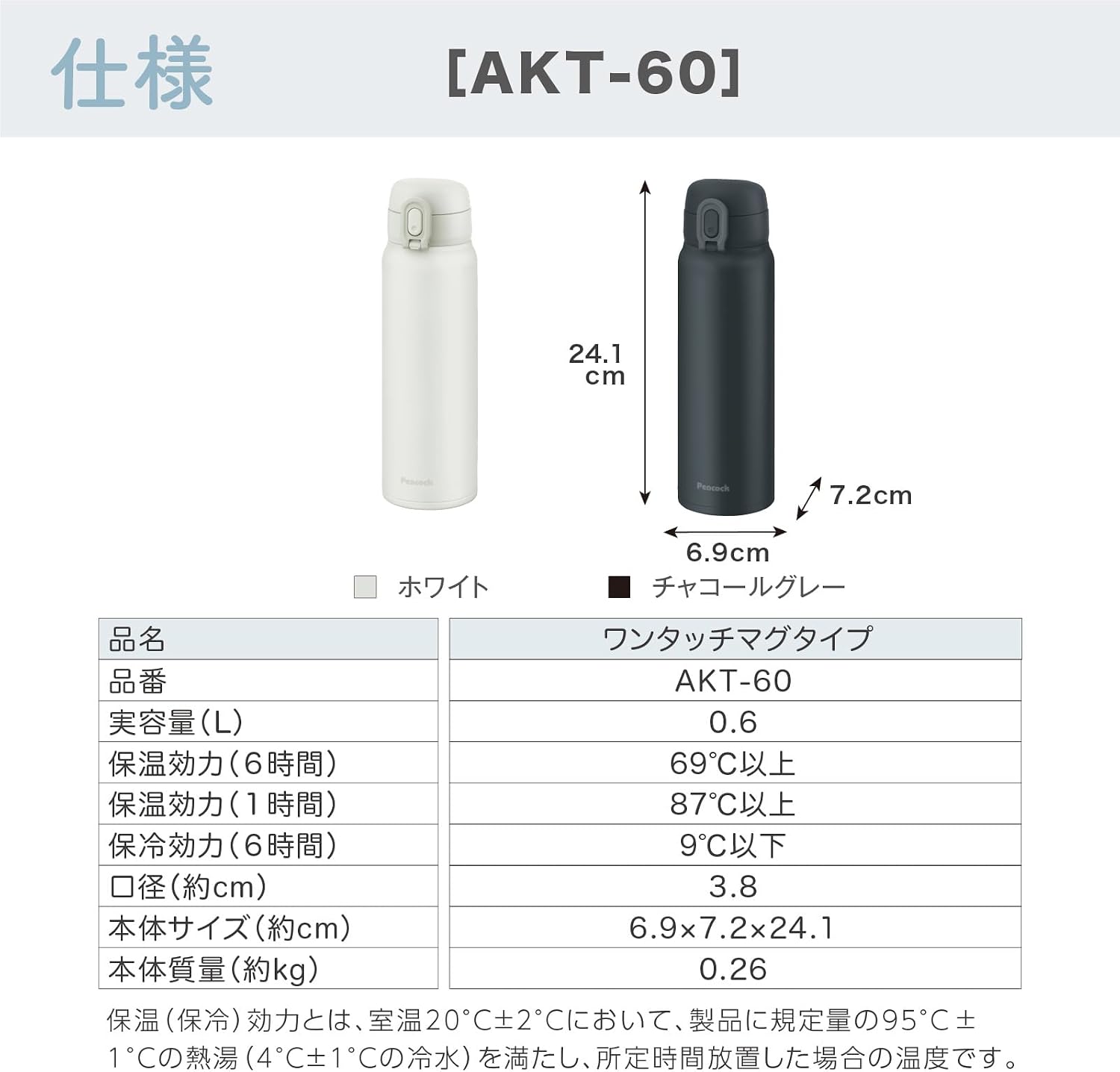 Detalle de Peacock AKT-60 HCH ワンタッチマグボトル 600ml 真空二重構造・片手開閉