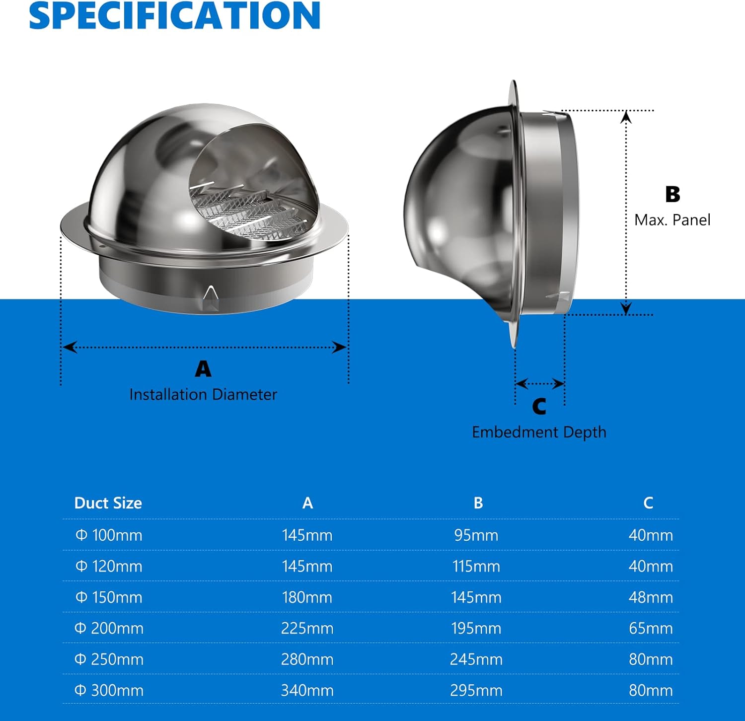 Thumbnail 5 de Hon&Guan 95mm Griglia di Ventilazione Rotonda in Acciaio Inox con Rete Anti Insetti – Protezione e Design