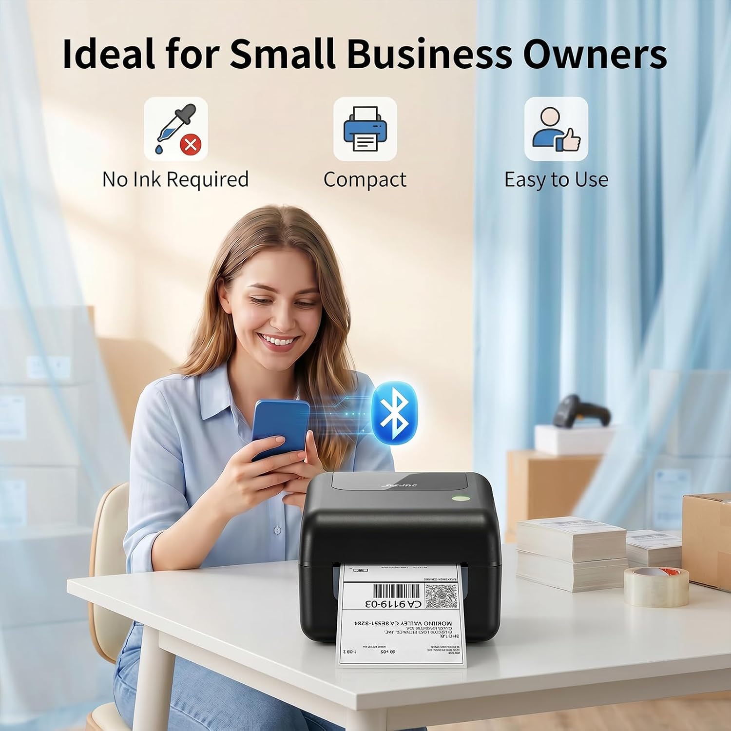 Thumbnail 6 de JADENS 4x6 Wireless Bluetooth Thermal Shipping Label Printer