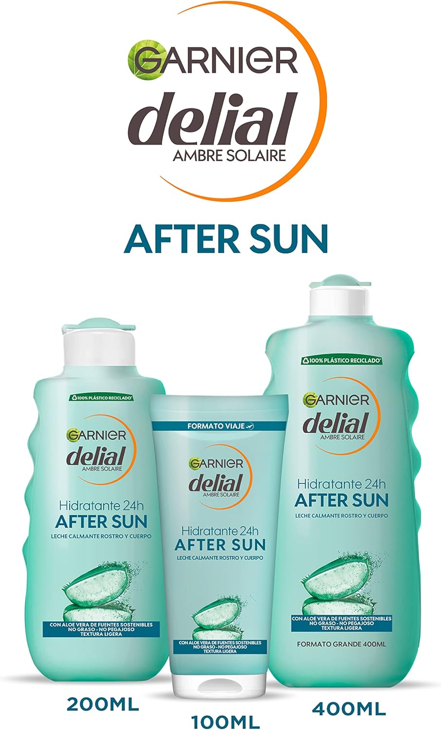 Detalle de Garnier Delial Leche Idratante Calmante After Sun con Aloe, 100 ml – formato viaggio