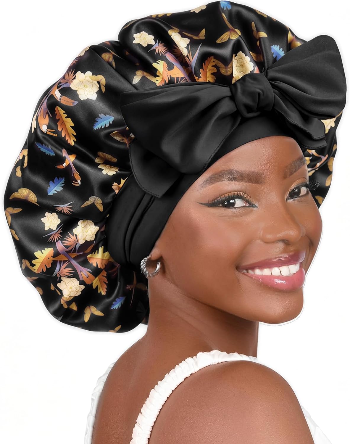 Detalle de YANIBEST Adjustable Silk Bonnet for Sleeping Women: Double Layer Satin, Frizz-Prevention Night Cap