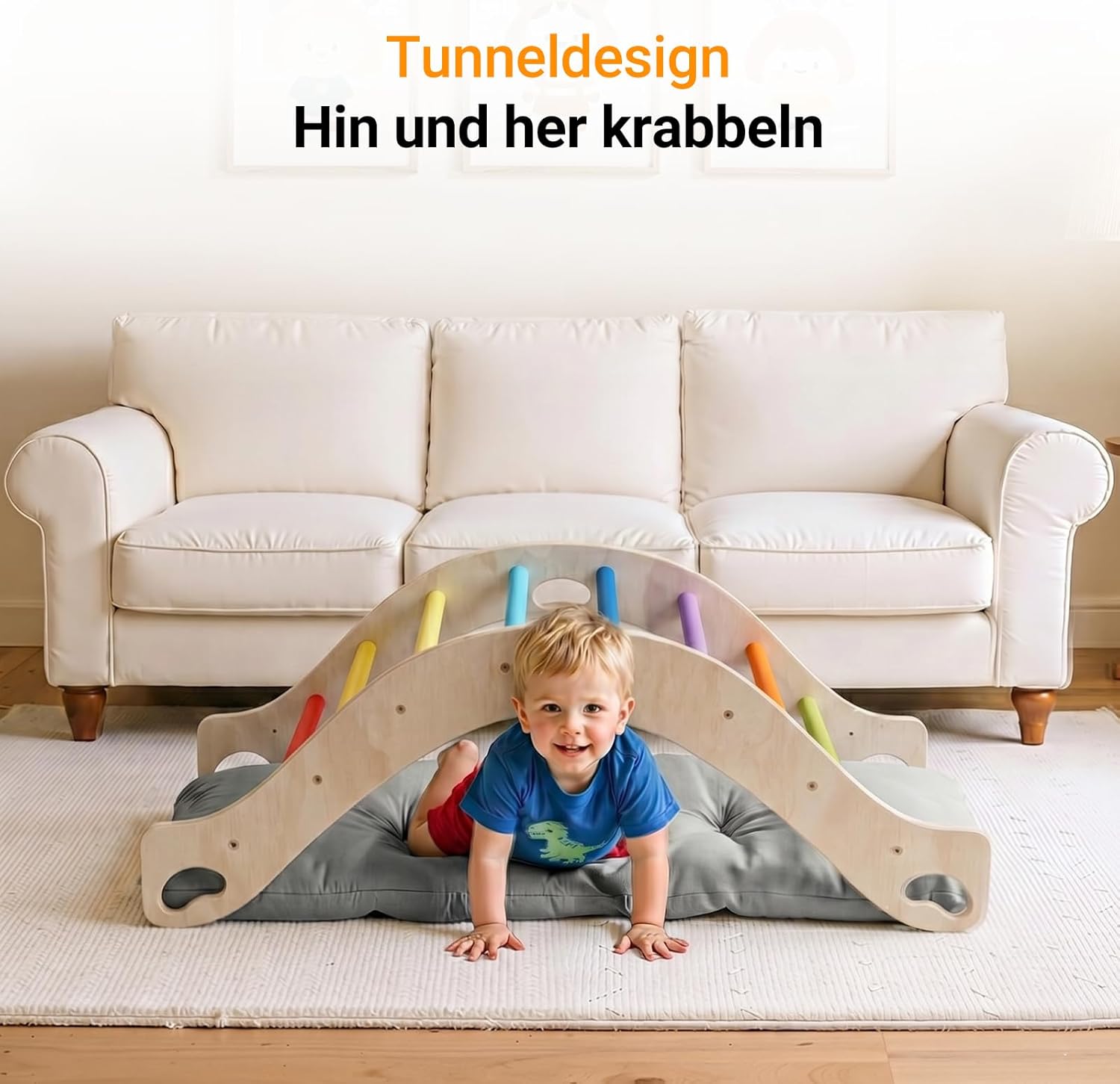 Thumbnail 2 de COSYLAND Montessori Kletterbogen aus Holz mit Kissen – Regenbogen, ab 1 Jahr, Indoor-Kletterbogen zum Klettern, Krabbeln und Wippen