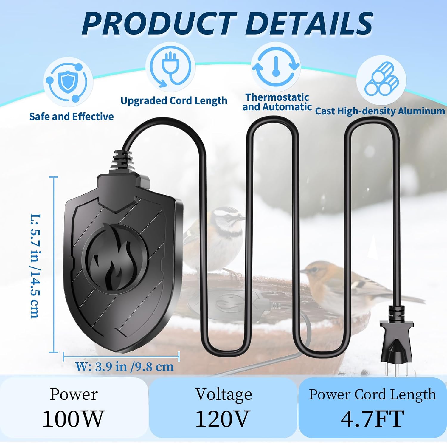 Thumbnail 1 de Webuys Bird Bath Heater-729 100W Heated Bird Bath Deicer, Black