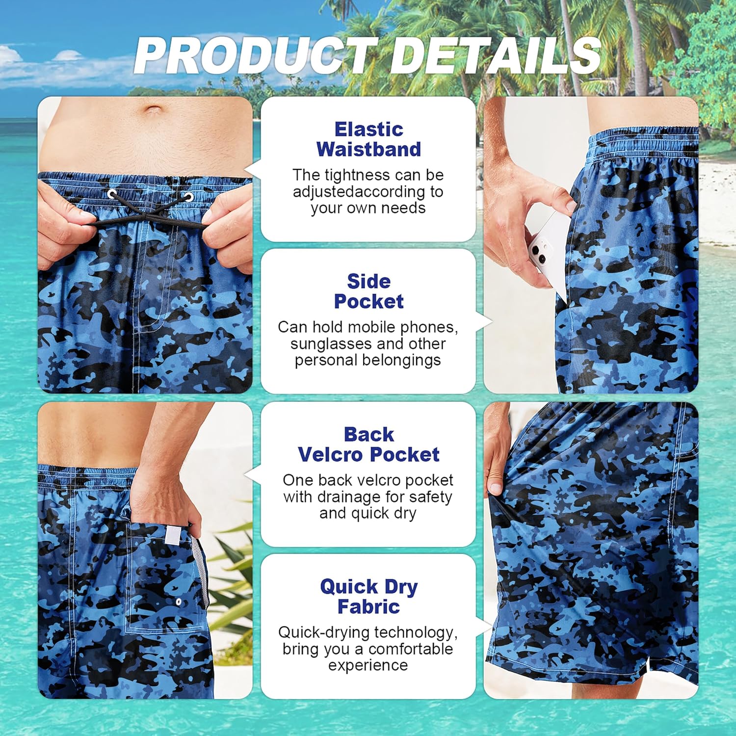 Detalle 2 de FT FENTENG Men's Swim Trunks, Polyester