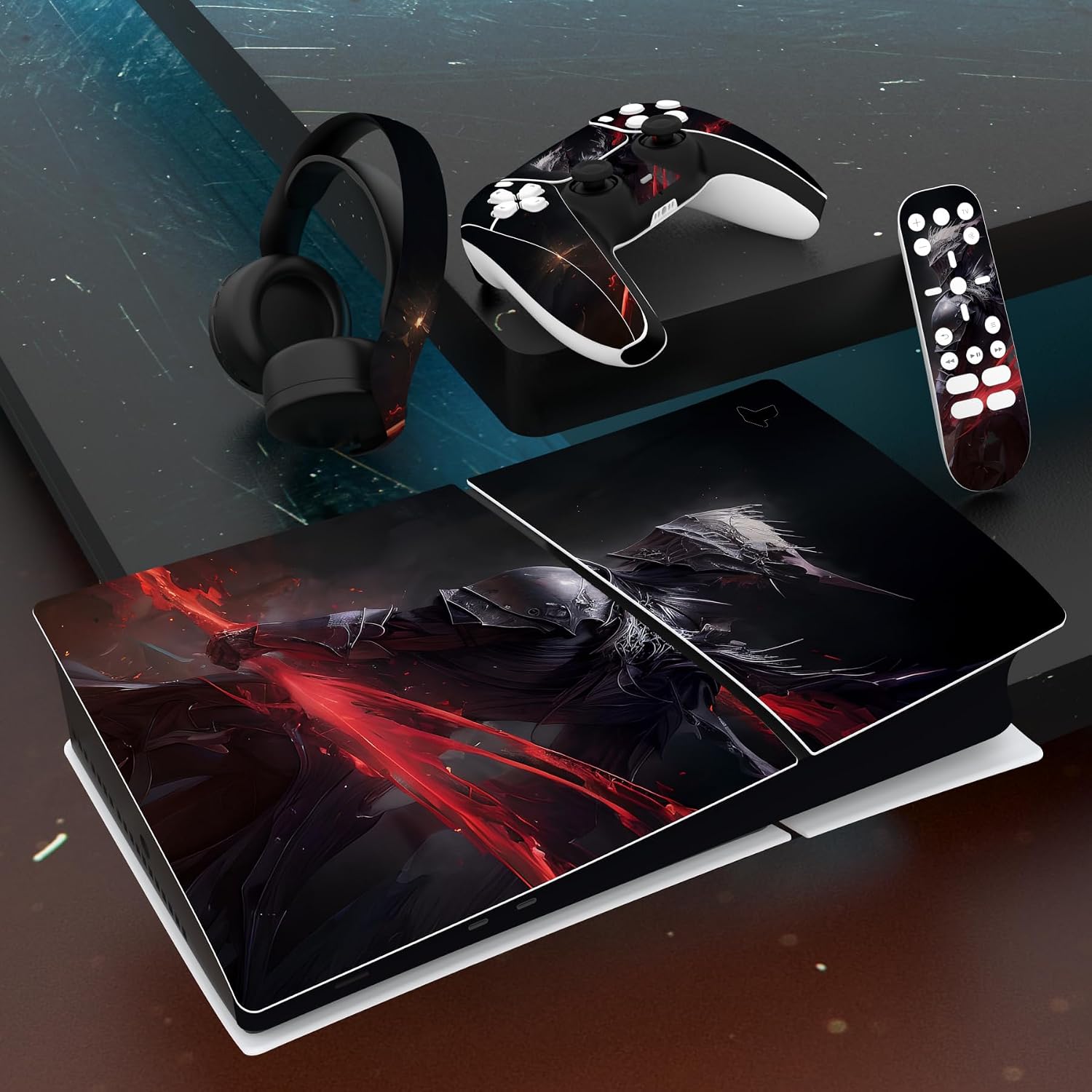 Detalle de playvital Full Set Skin Sticker for PS5 Slim Digital Edition (new smaller design) – Abyss Knight