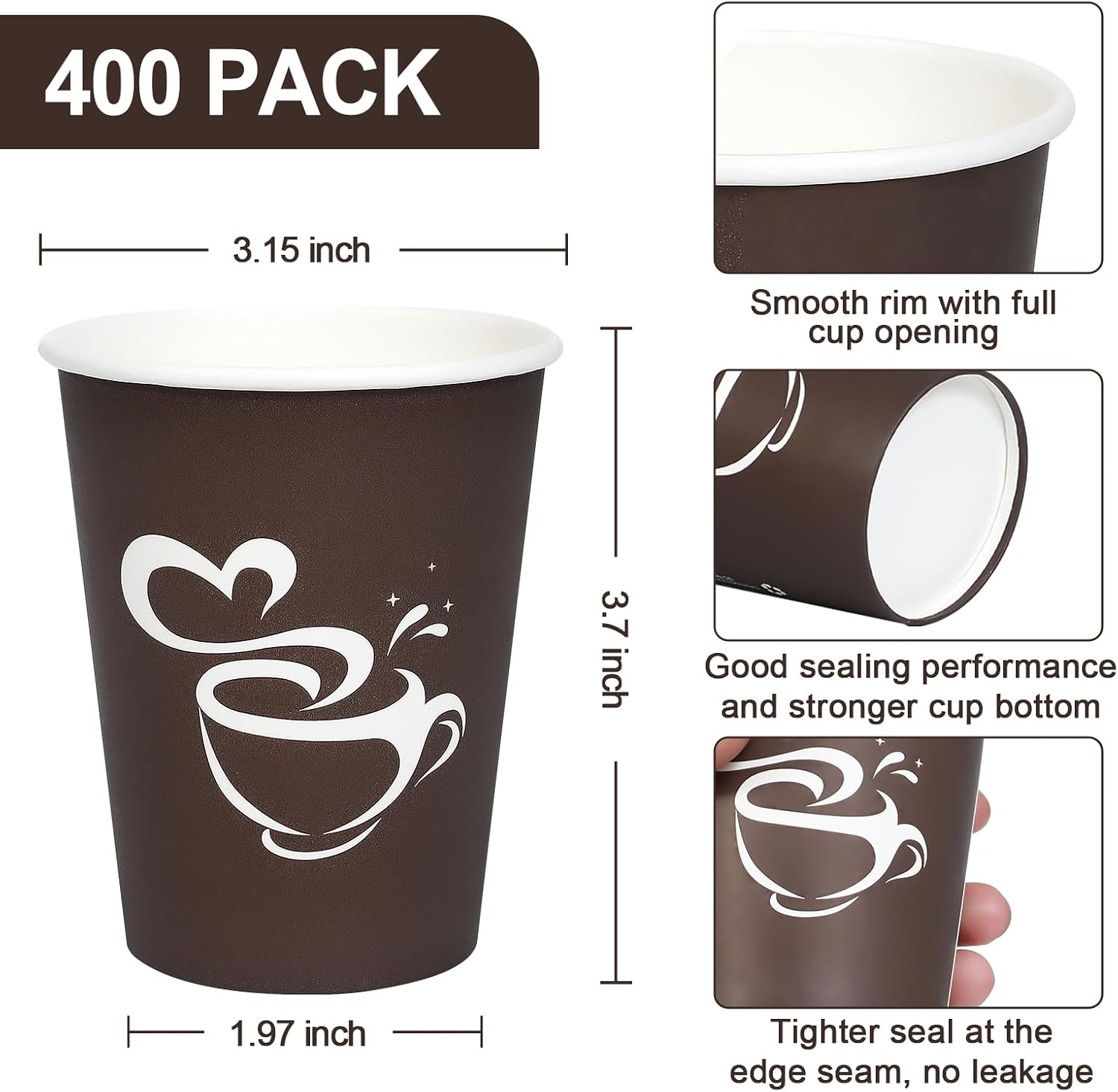 Detalle de Clawsoff 8 oz Paper Coffee Cups (400 Count): Leak-Proof, BPA-Free & Disposable for Hot or Cold Beverages