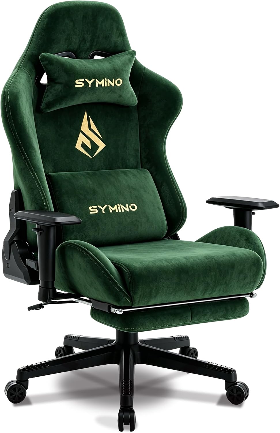 Detalle de Symino MP-001-Green-FR gamingstoel met uitschuifbare voetensteun en kunstsuède