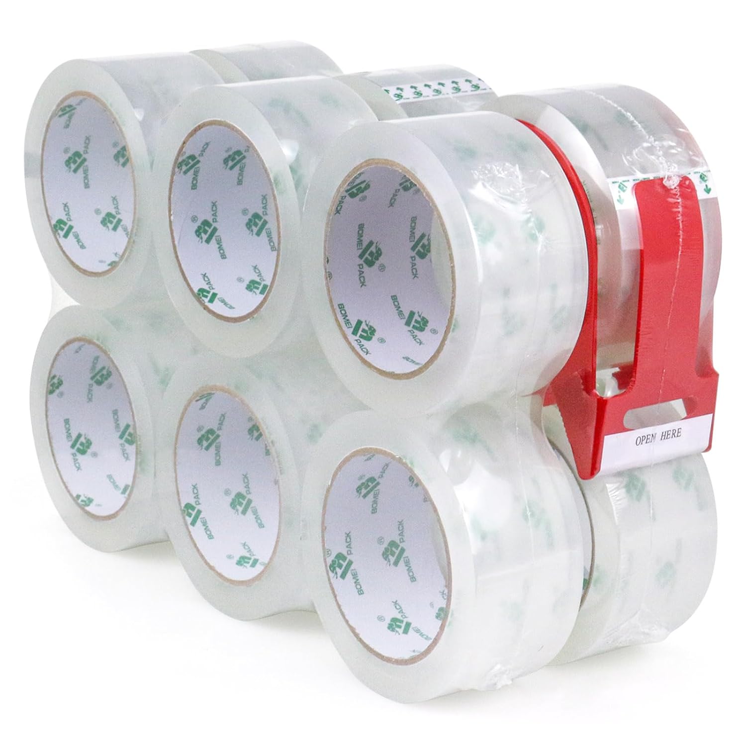 Detalle de BOMEI PACK Clear Packing Tape, 1.88" x 55m, 12 Rolls with Dispenser