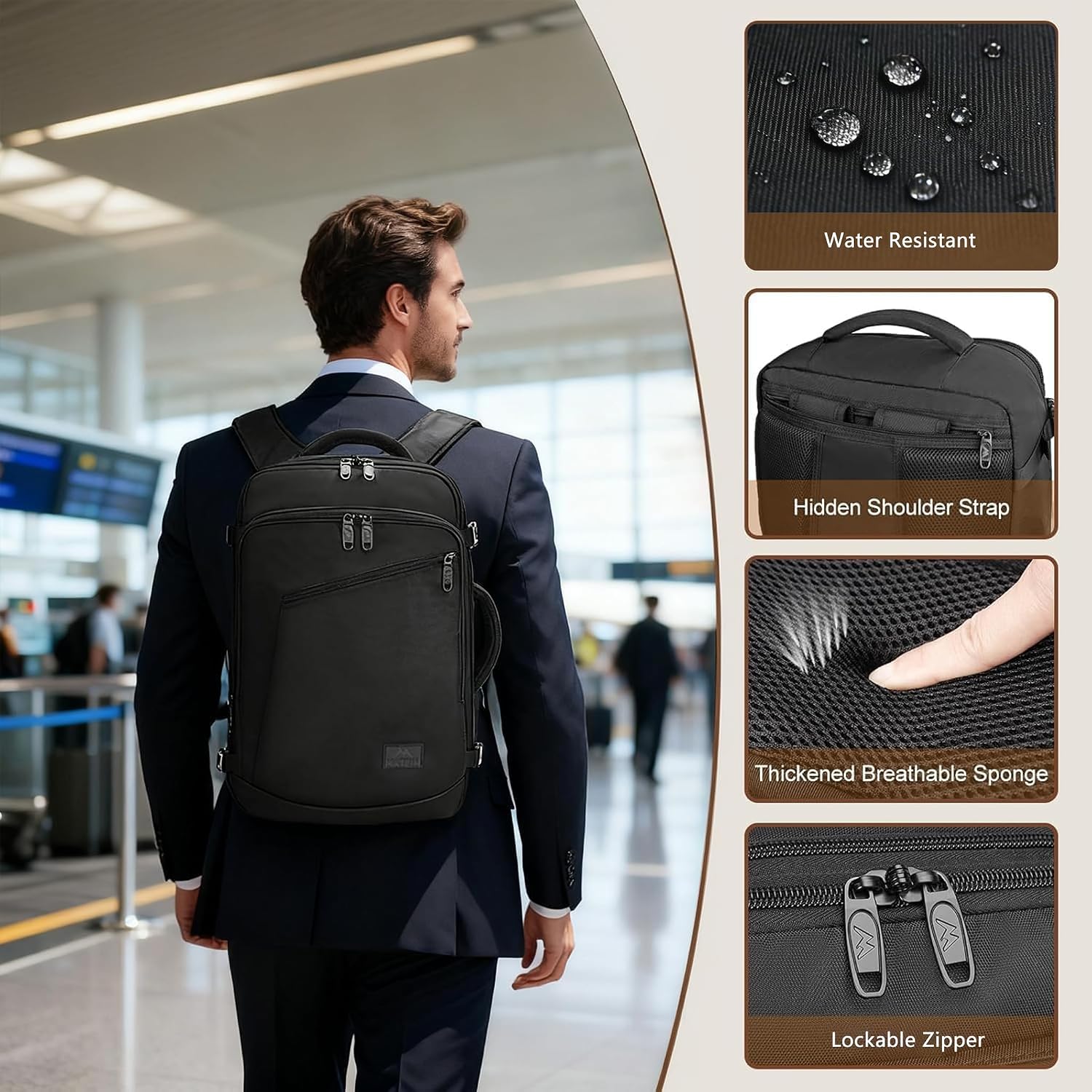 Detalle 2 de MATEIN Ryanair Cabin Bag 40x30x20 Underseat Expandable Travel Backpack