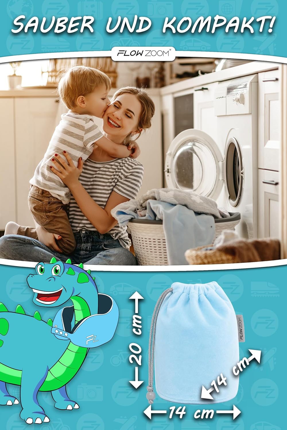 Detalle de FLOWZOOM Nackenkissen für Kinder ab 6 Jahren (Größe M) – einstellbares Memory-Foam-Nackenhörnchen mit waschbarem Bezug