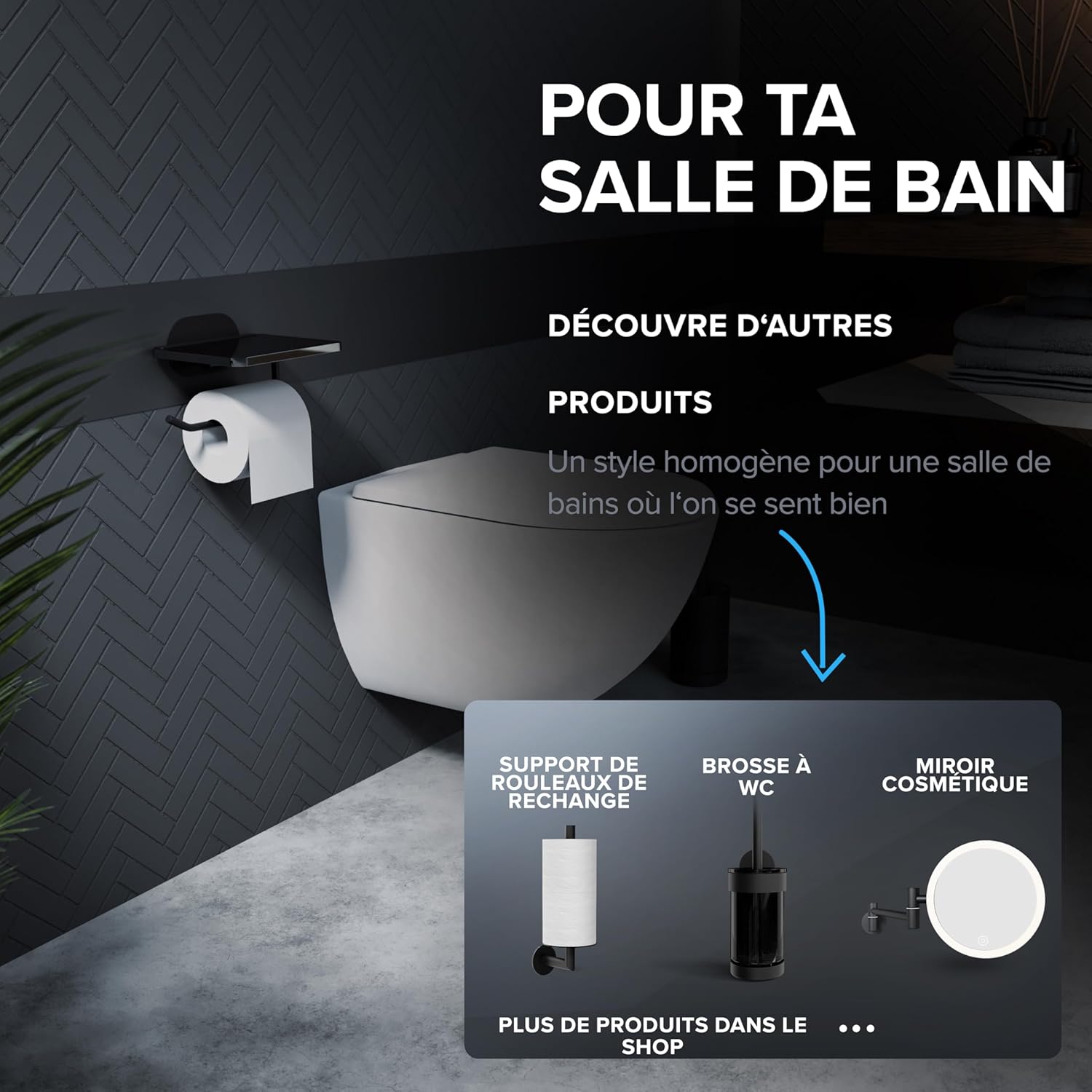 Thumbnail 6 de ovimar Distributeur de Papier Toilette Remoya avec Tablette en Verre Noir – Sans Percer