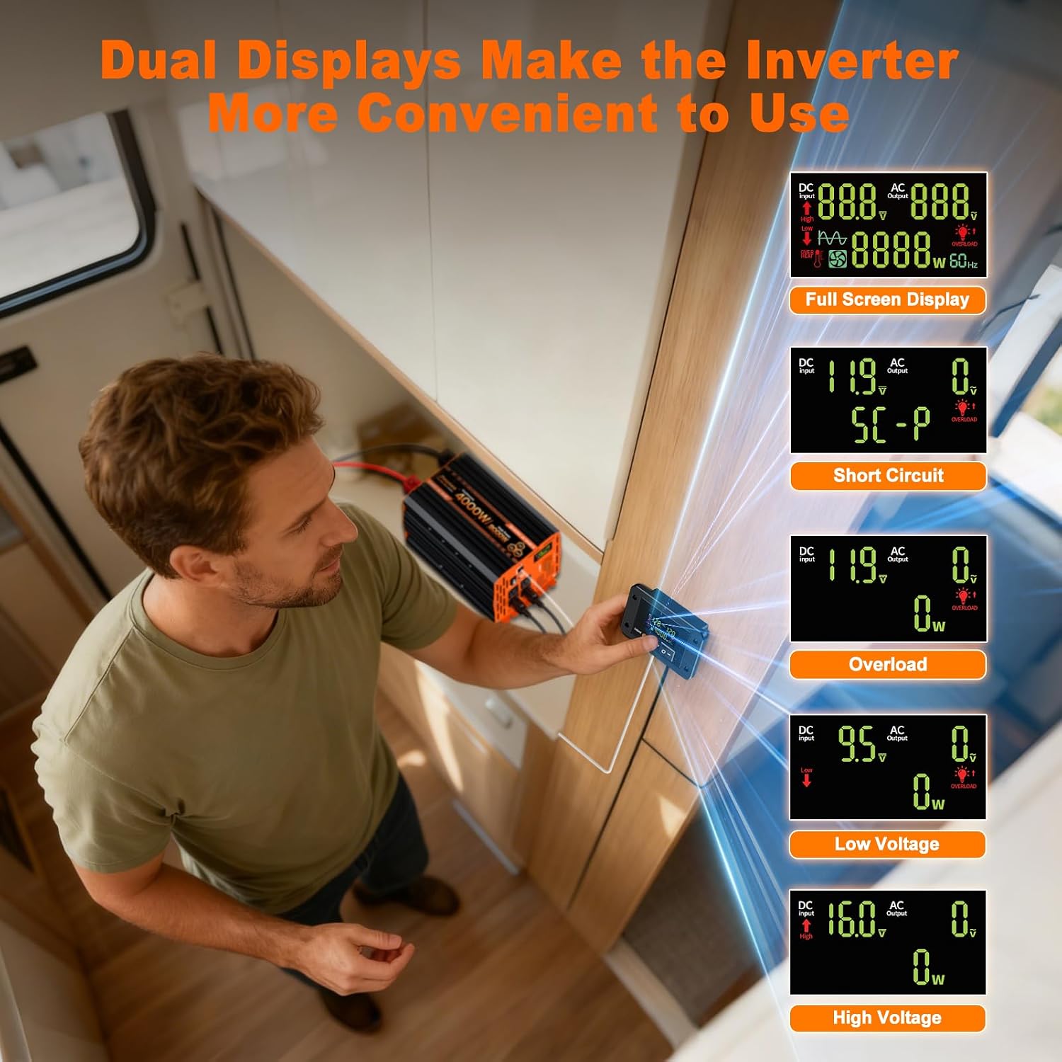Detalle 2 de Jlouneo 4000W Pure Sine Wave Inverter (12V to 110/120V) for Home Backup and Off-Grid Power