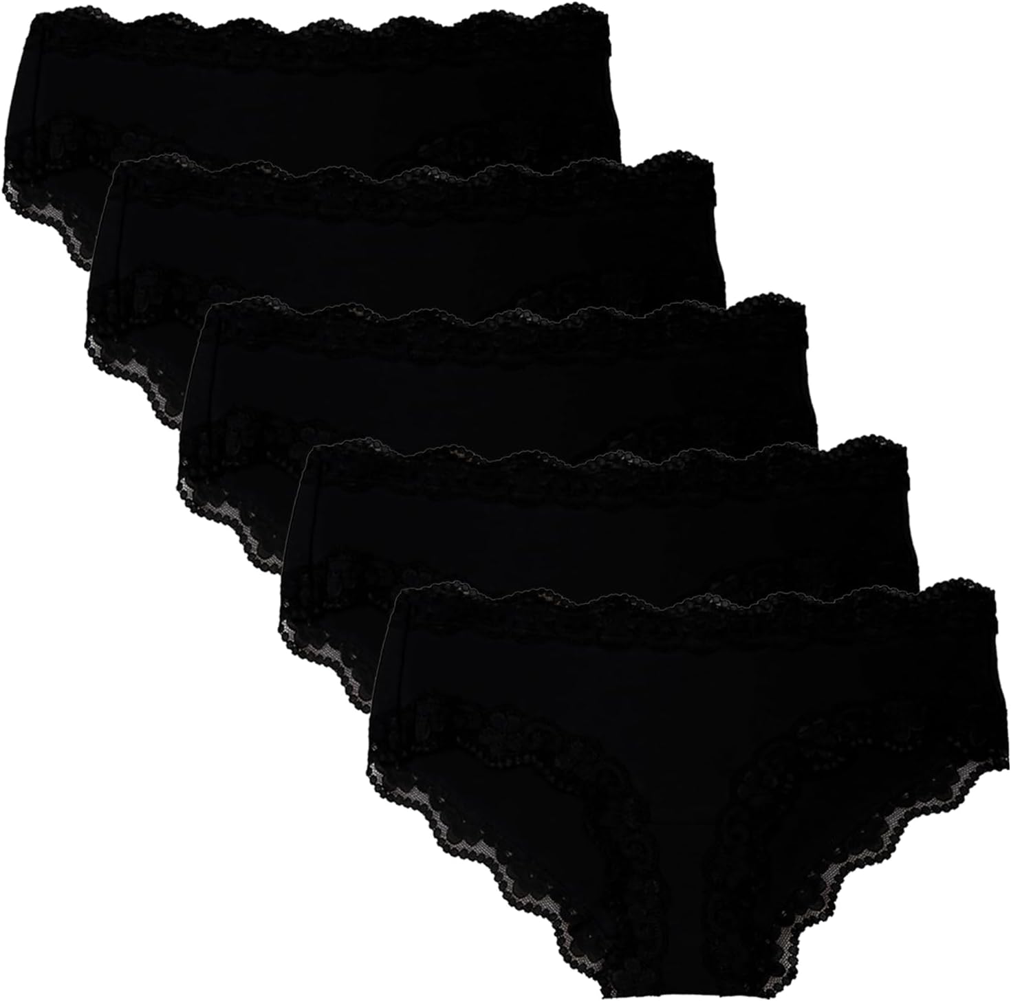 Detalle de LYYTHAVON Women's Cotton Briefs, 5-Pack with Lace Trim, Black