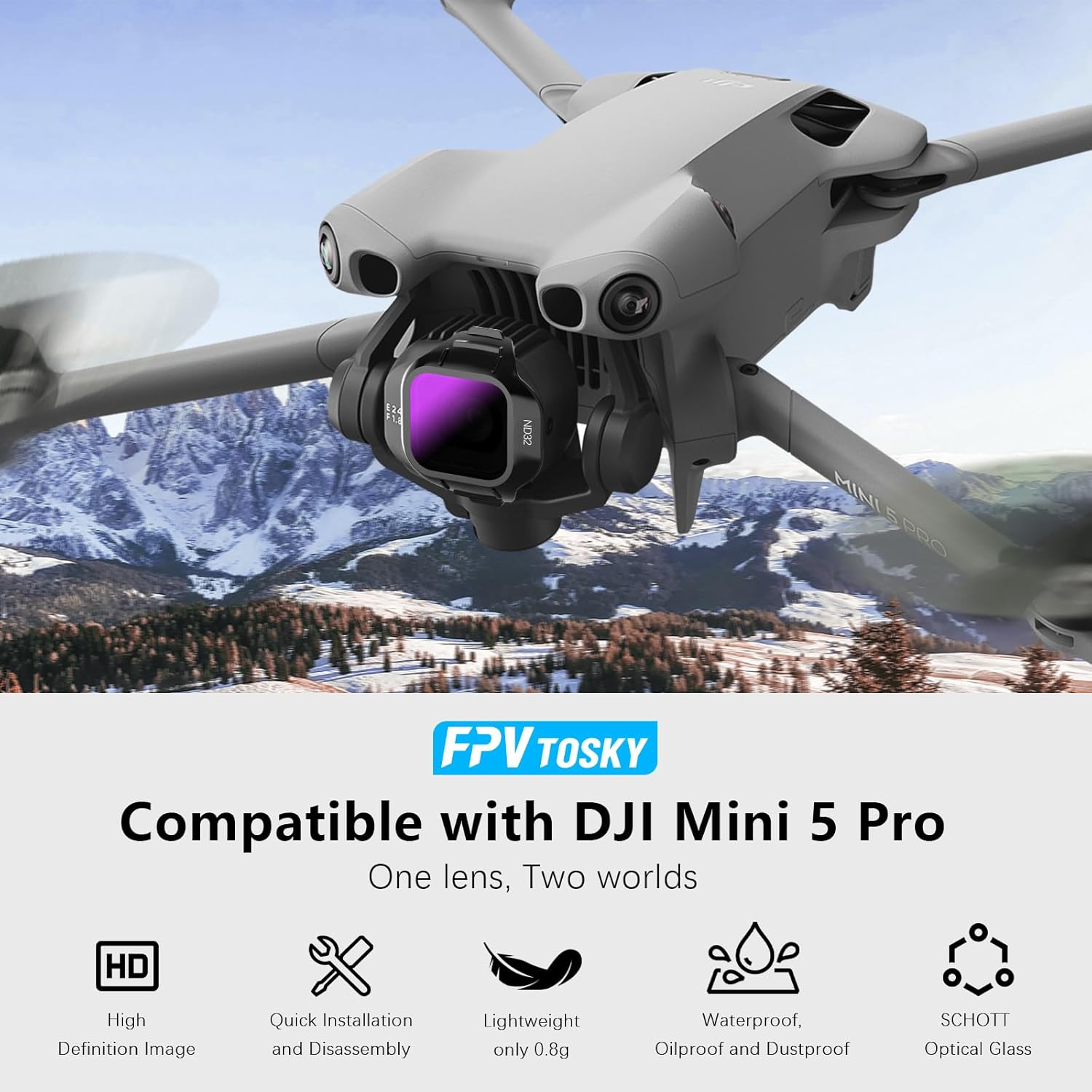 Thumbnail 1 de FPVtosky ND & CPL Filter-Set kompatibel mit DJI Mini 5 Pro (6er-Pack: CPL, ND8/16/32/64/256)