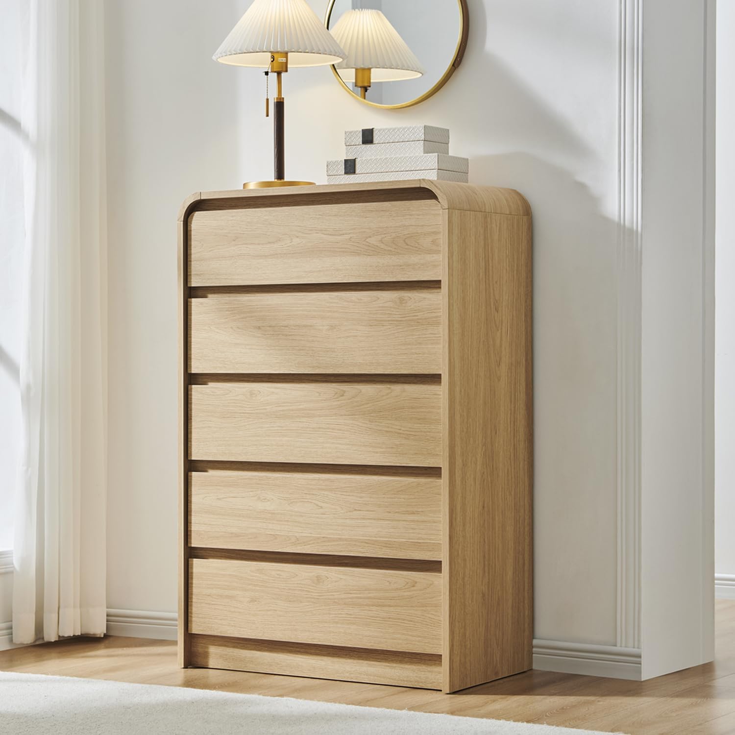 Detalle de Aitjunz 5-Drawer Dresser, Natural Oak