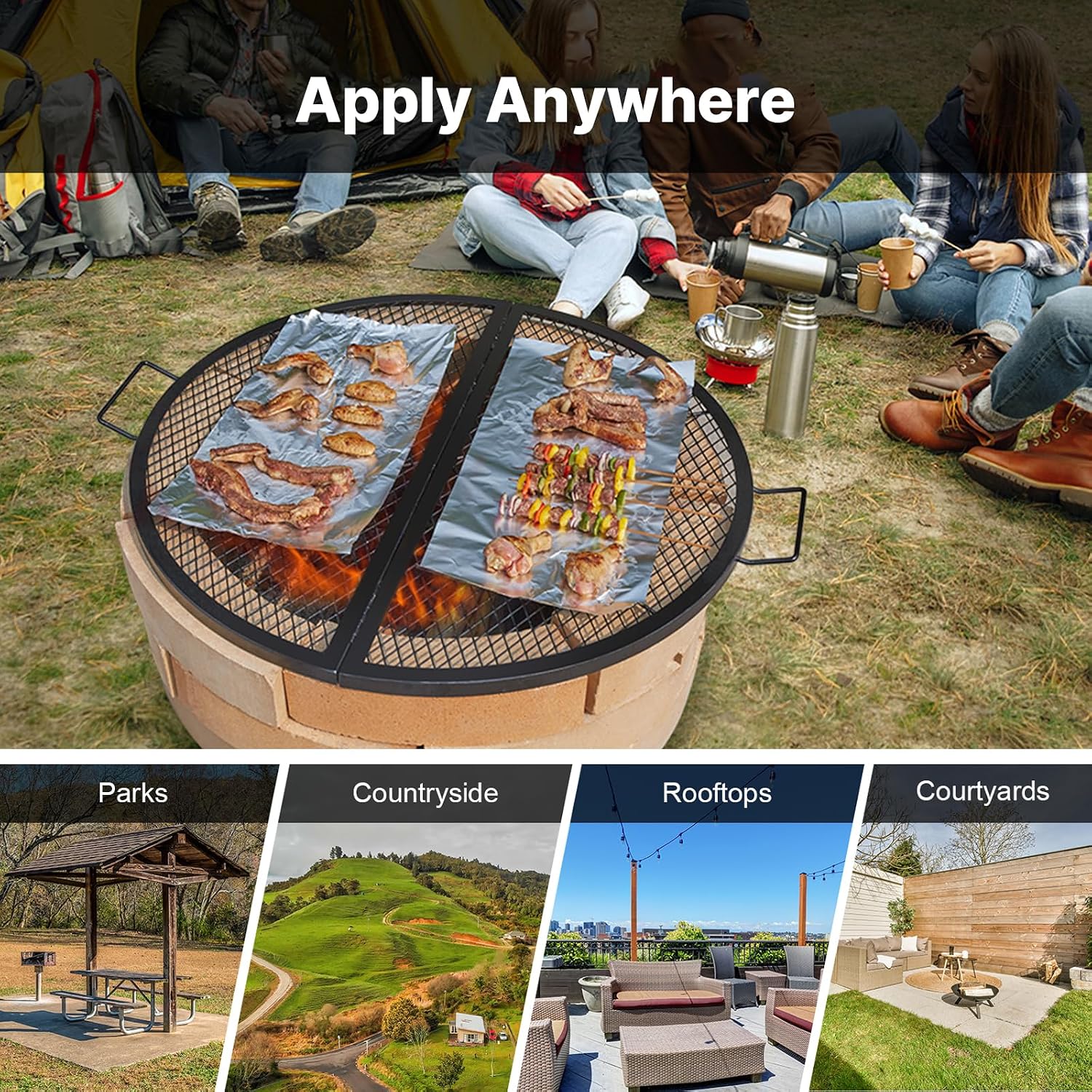 Detalle de VEVOR JY-MY-YKW36-ZD 36-Inch Foldable Steel Fire Pit Grill Grate
