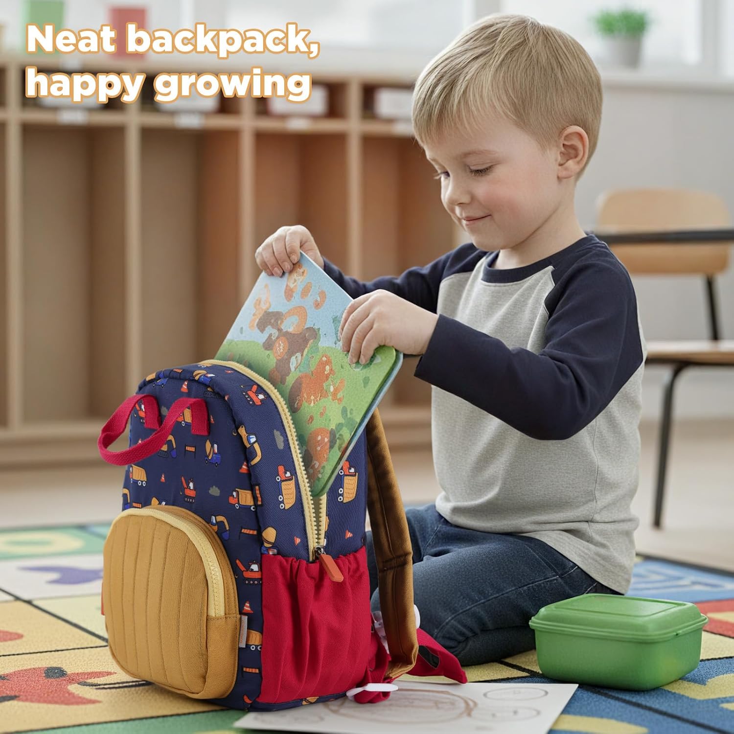 Detalle de GAGAKU Toddler Backpack for Boys (2–4 years) – Excavator nursery rucksack