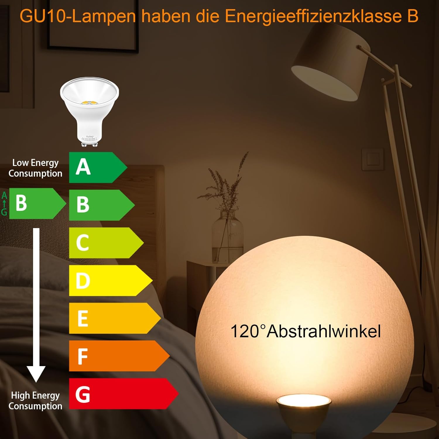 Thumbnail 3 de Auting GU10 LED Warmweiß 3000K, 800 Lumen (6er-Pack, 5 W) – 120° Reflektor, nicht dimmbar