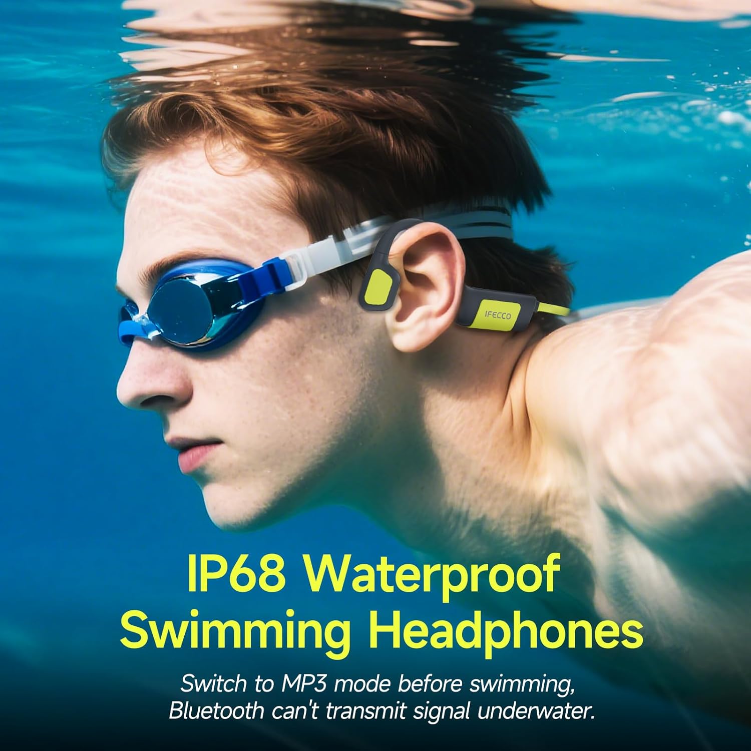 Detalle 2 de IFECCO Auriculares Natación Bluetooth 5.4 IP68 con 32G MP3