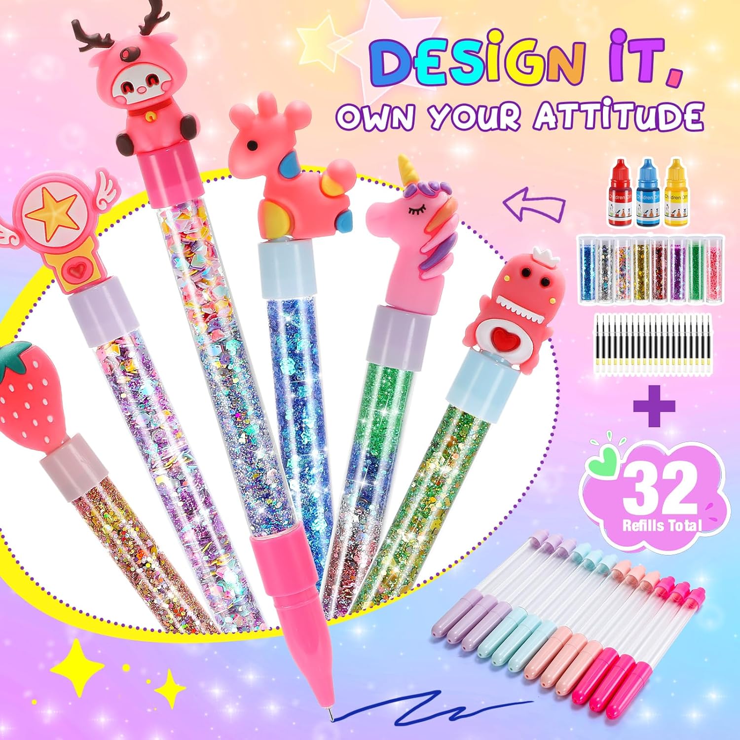 Thumbnail 1 de DIY 12 3D Pens Creator Studio Kit (66-piece glitter pen craft kit) for ages 5–12