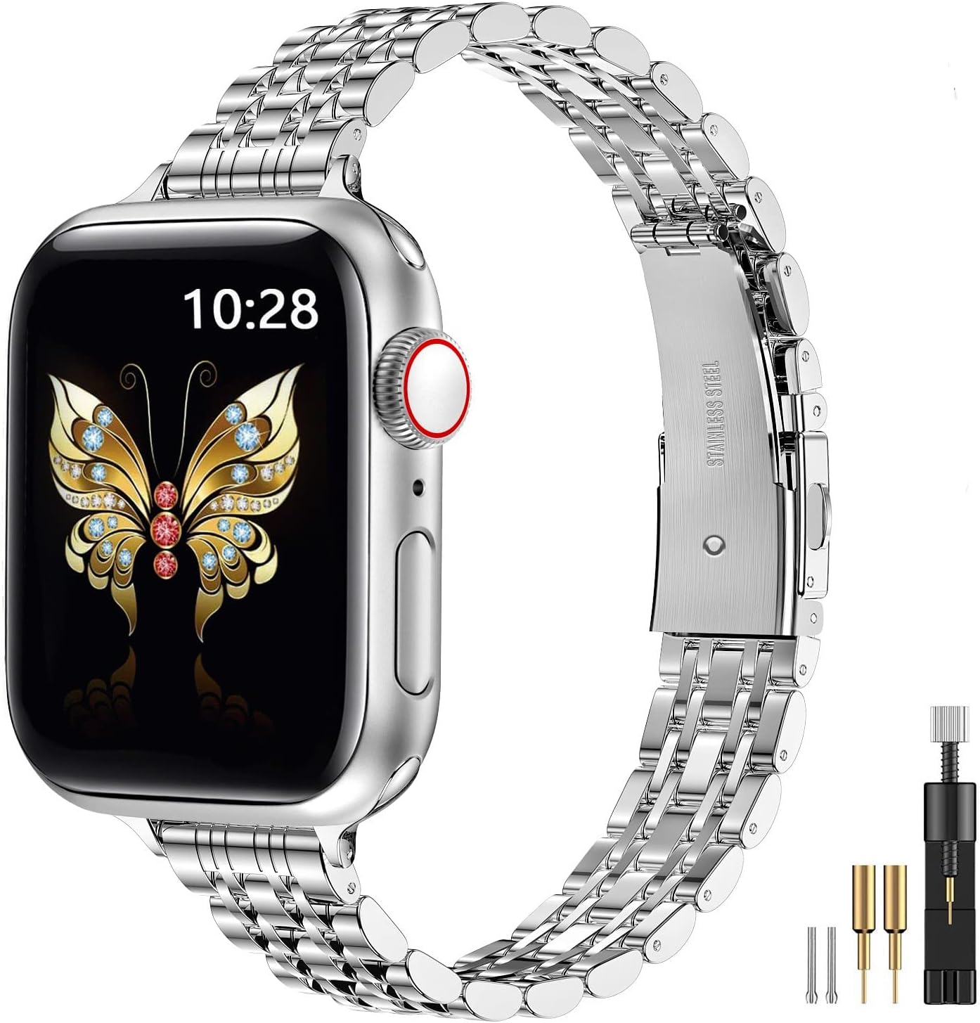 Thumbnail 2 de MioHHR Slim Straps stainless steel metal chain band for Apple Watch (38/40/41/42mm) – Silver/Rose Gold