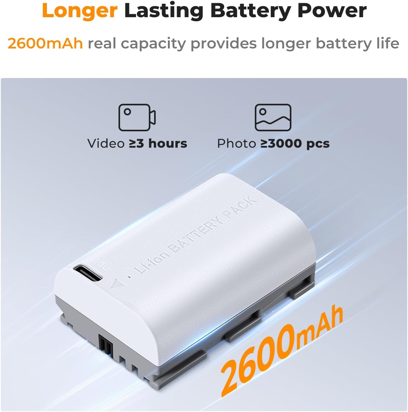 Detalle 2 de K&F CONCEPT 2-Pack LP-E6NH 2600mAh batteries with USB-C fast charging for select Canon cameras