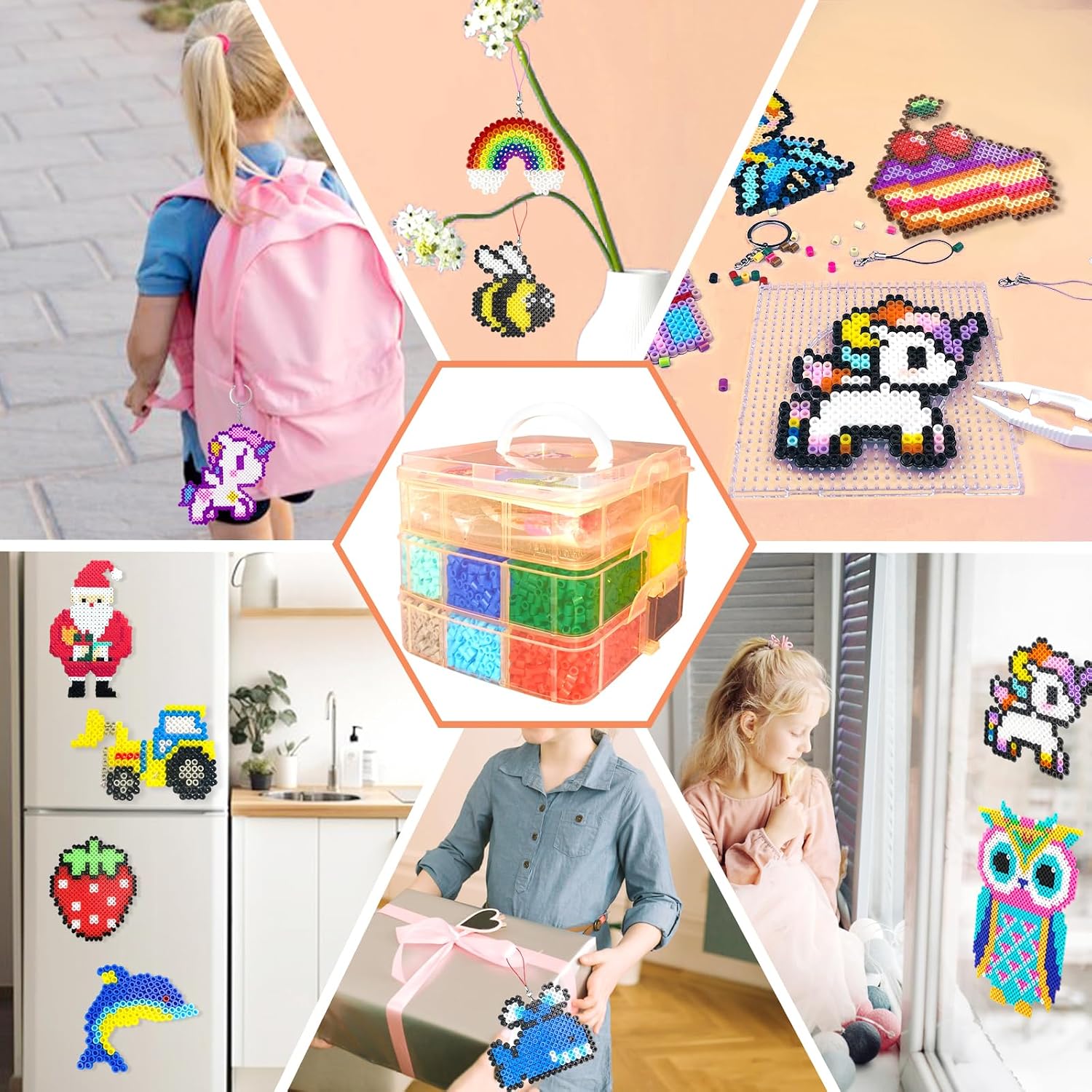 Detalle de Sicherungsperlen-Set für Kinder – 11.000 5 mm Perlen in 20 Farben mit Aufbewahrungsbox, Stecktafeln und Zubehör