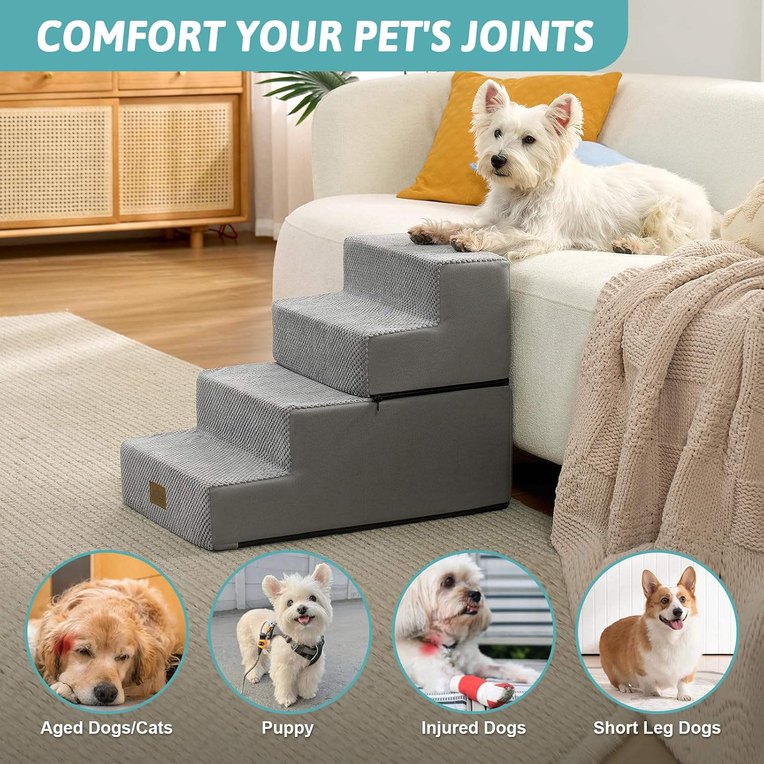 Detalle 2 de Small Dog Stairs 4 Tier Grey