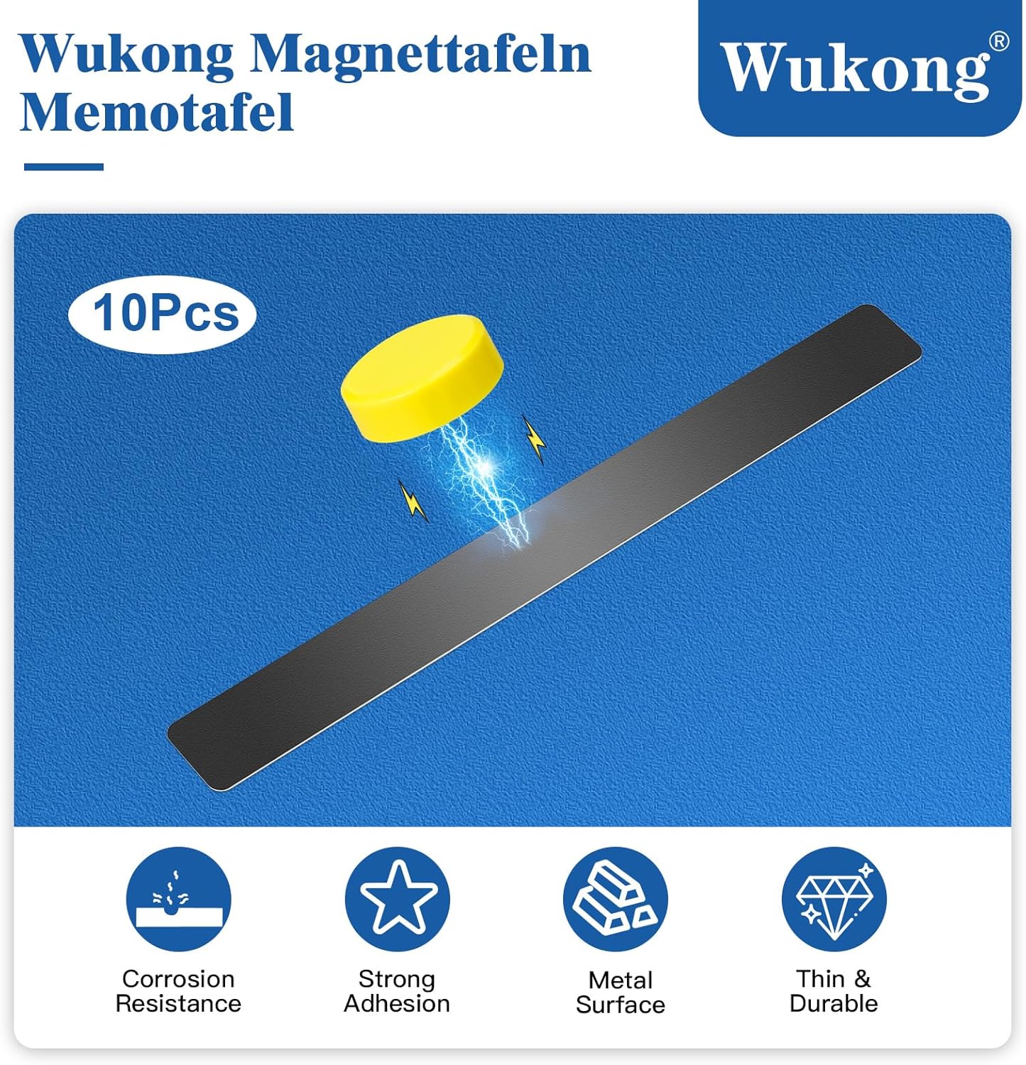 Thumbnail 1 de Wukong Magnettafel Memotafel, 10 Stück 30x3 cm – Selbstklebend, Schwarz + 32 runde Magnetmagnete