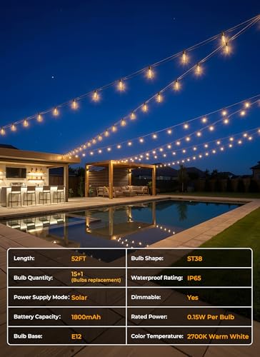Thumbnail 7 de Brightown 52FT Solar String Lights Outdoor Waterproof – 26Hrs Runtime