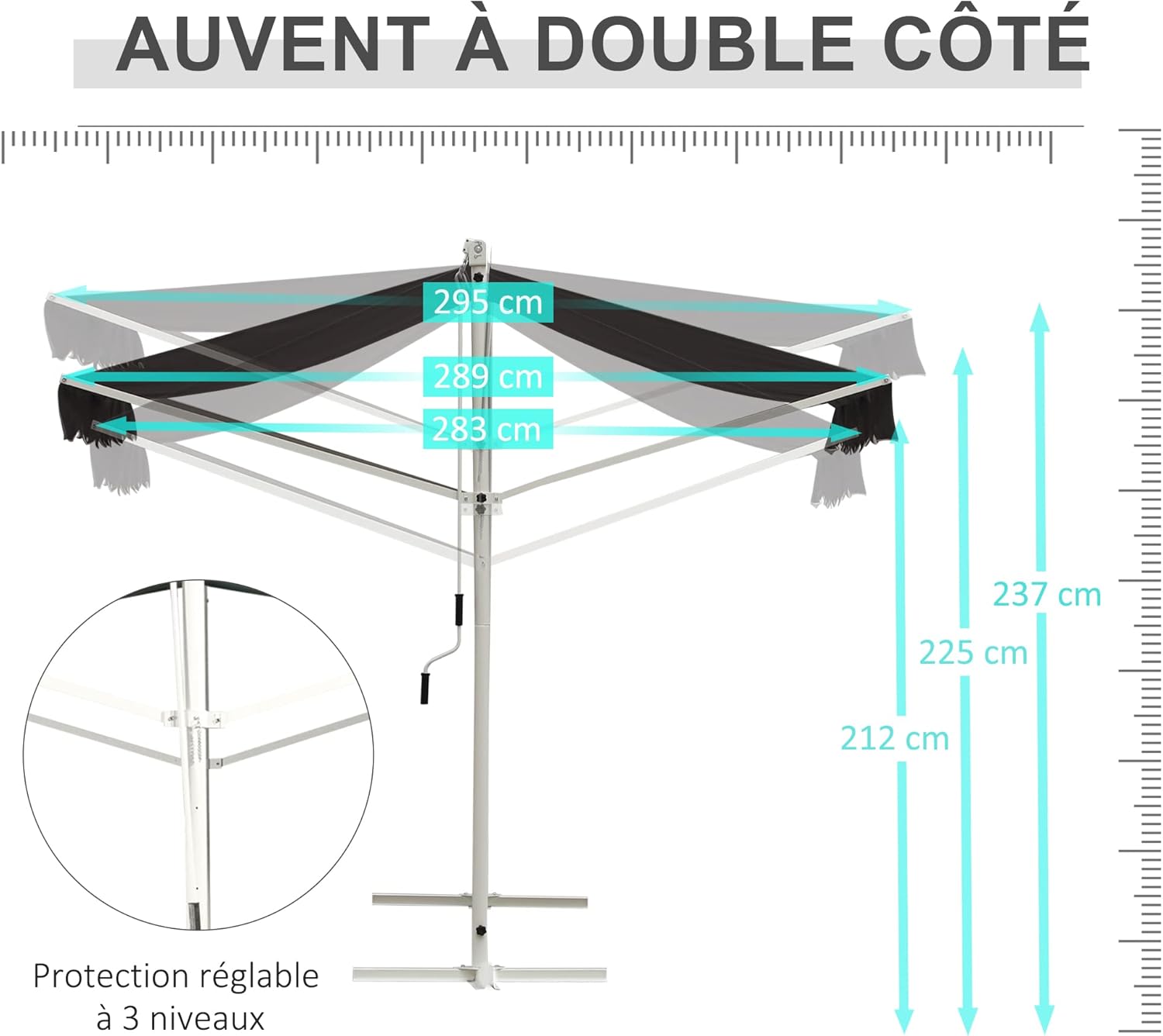 Thumbnail 4 de Outsunny Store Double Pente 4 x 3 m – Store banne double pente rétractable, inclinable et résistante, blanc époxy