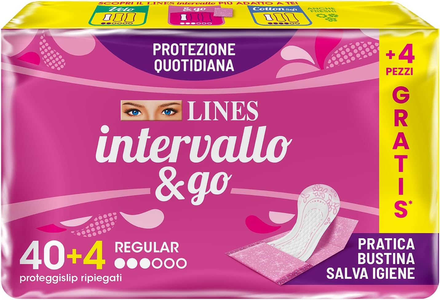 Thumbnail 6 de LINES INTERVALLO & GO: 176 proteggislip in bustina per piccole perdite, protezione quotidiana e neutralizzazione odori