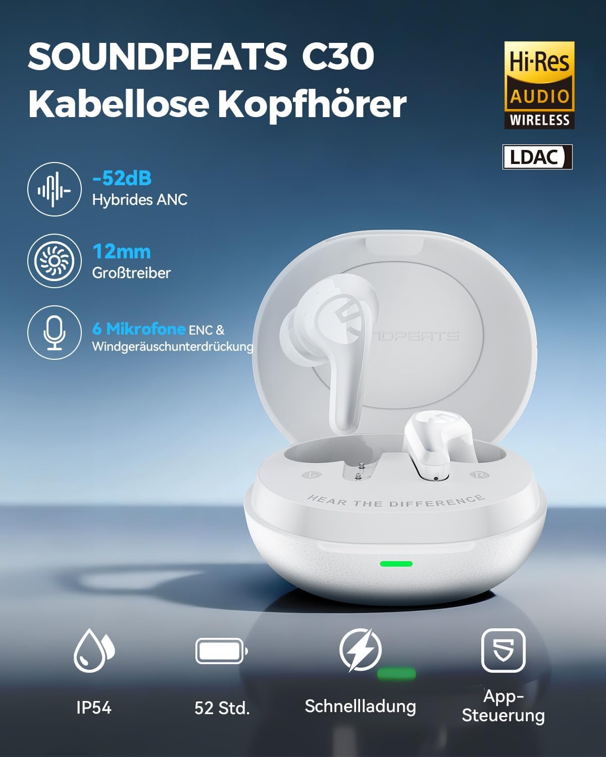 Detalle 2 de SoundPEATS C30 Noise Cancelling 52 Std Akku