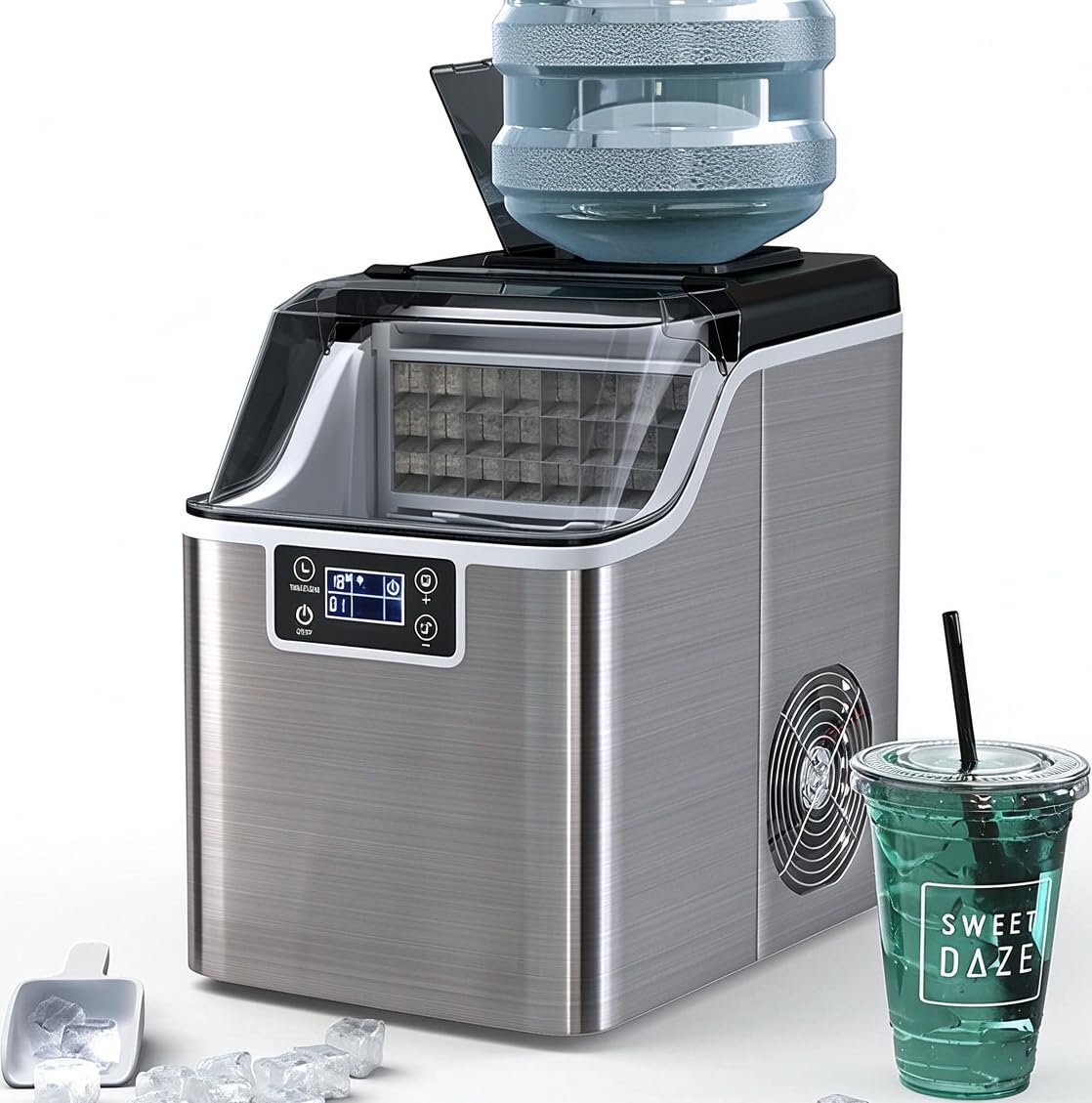 Detalle de COSTWAY Countertop Ice Maker, 40 lb/24h, Self-Cleaning with LCD Controls
