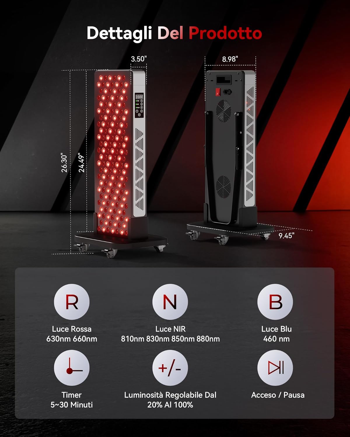 Detalle de FliKEZE Lampada Infrarossi a 156 LED: luce rossa e infrarossa per benessere e rigenerazione