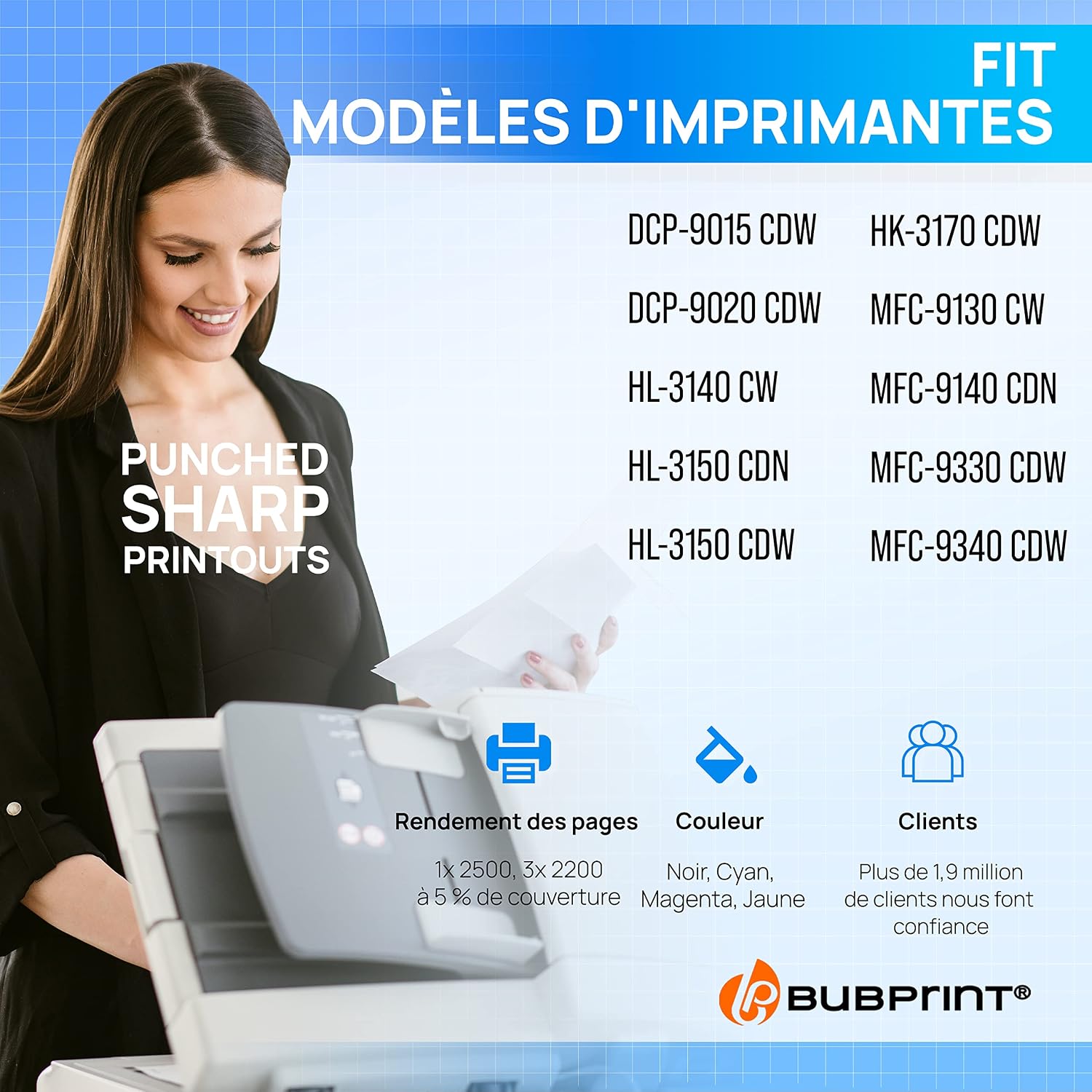 Detalle de Bubprint 4 Cartouches de Toner Compatible pour Brother (TN-241 / TN-245) – DCP HL et MFC