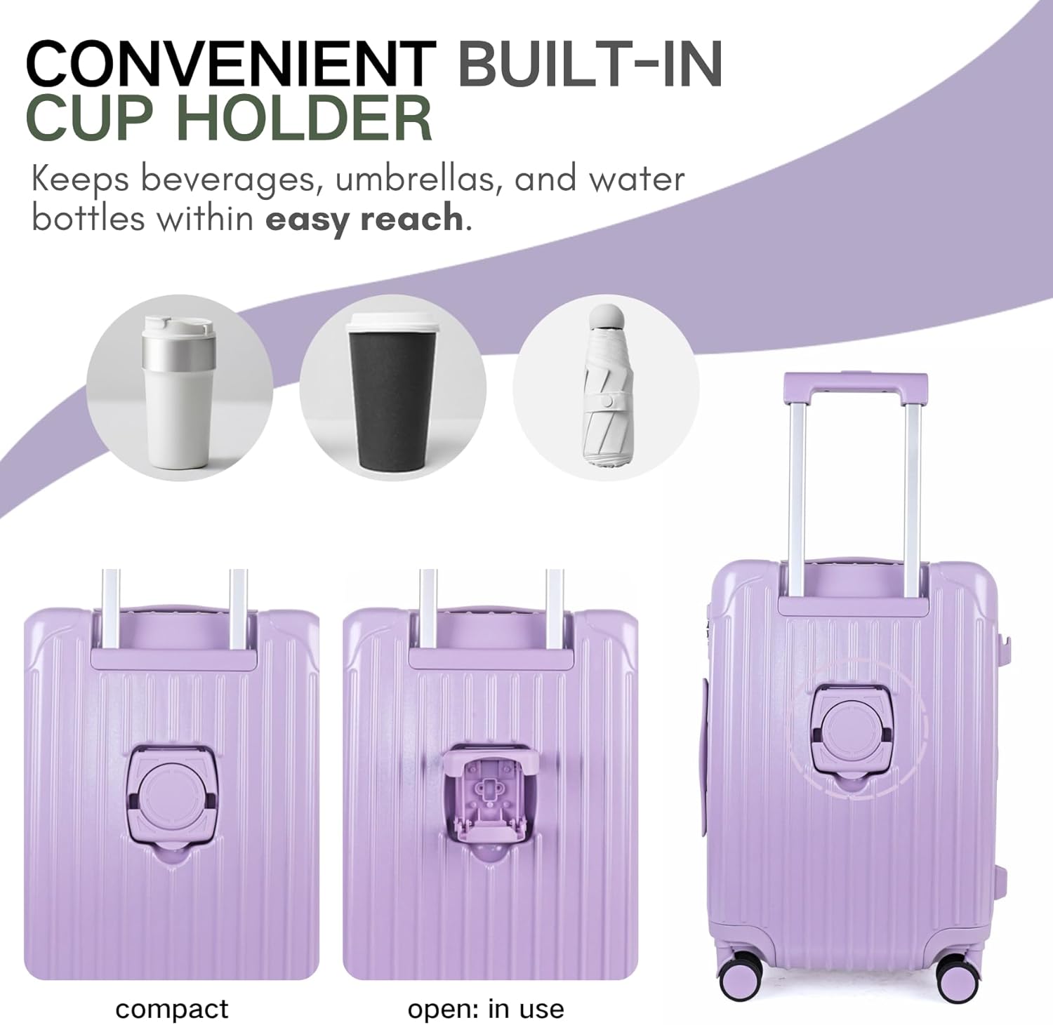Thumbnail 4 de JLY Lightweight 3-Piece Luggage Set (Cabin, Medium & Large) in Mauve Lilac – 4 Pcs including Vanity Case