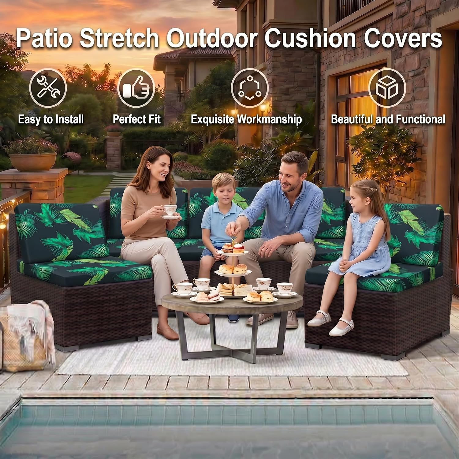 Thumbnail 2 de LiveGo Patio Stretch Sofa Cushion Cover – 8 Pack Floral Outdoor Replacement Cushions