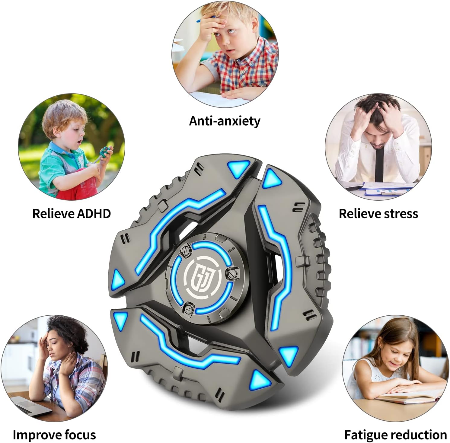Detalle 1 de Coolden Fidget Spinner „Dunkel leuchtend“ aus Metall (Modell: rund, braun) für Anti-Stress