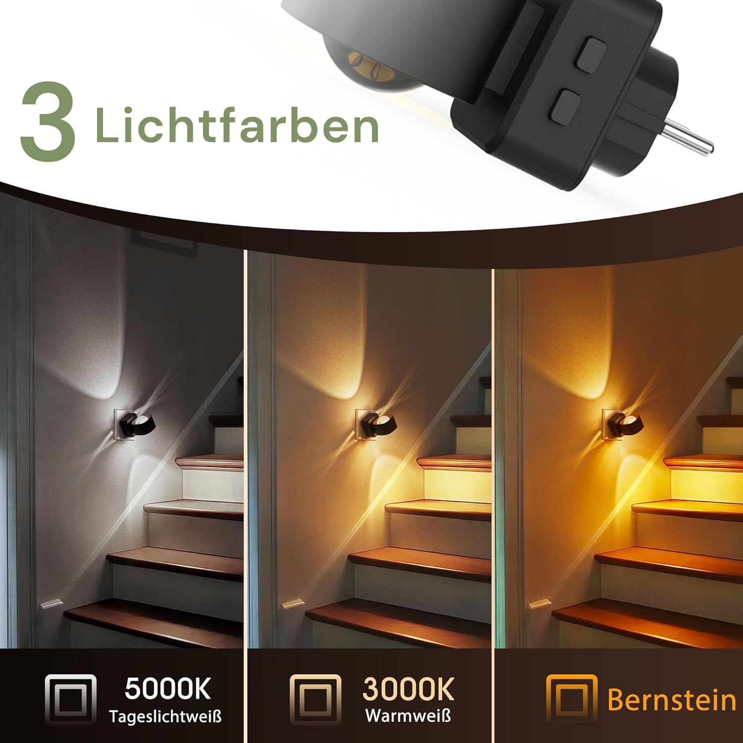 Thumbnail 1 de LOHAS-LED Nachtlicht Steckdose mit Dämmerungssensor – 3-Stufen Helligkeit, 3CCT Farben und 180° schwenkbarer Stecker