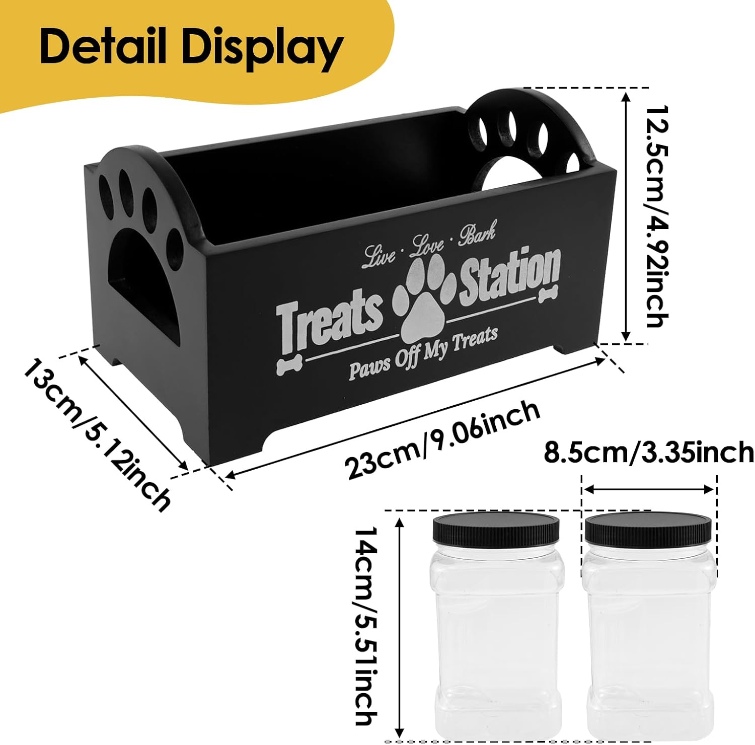 Thumbnail 6 de NIHUIFDPY Dog Treat Container – Farmhouse Wood Pet Food Storage with 2 Plastic Jars (Black)