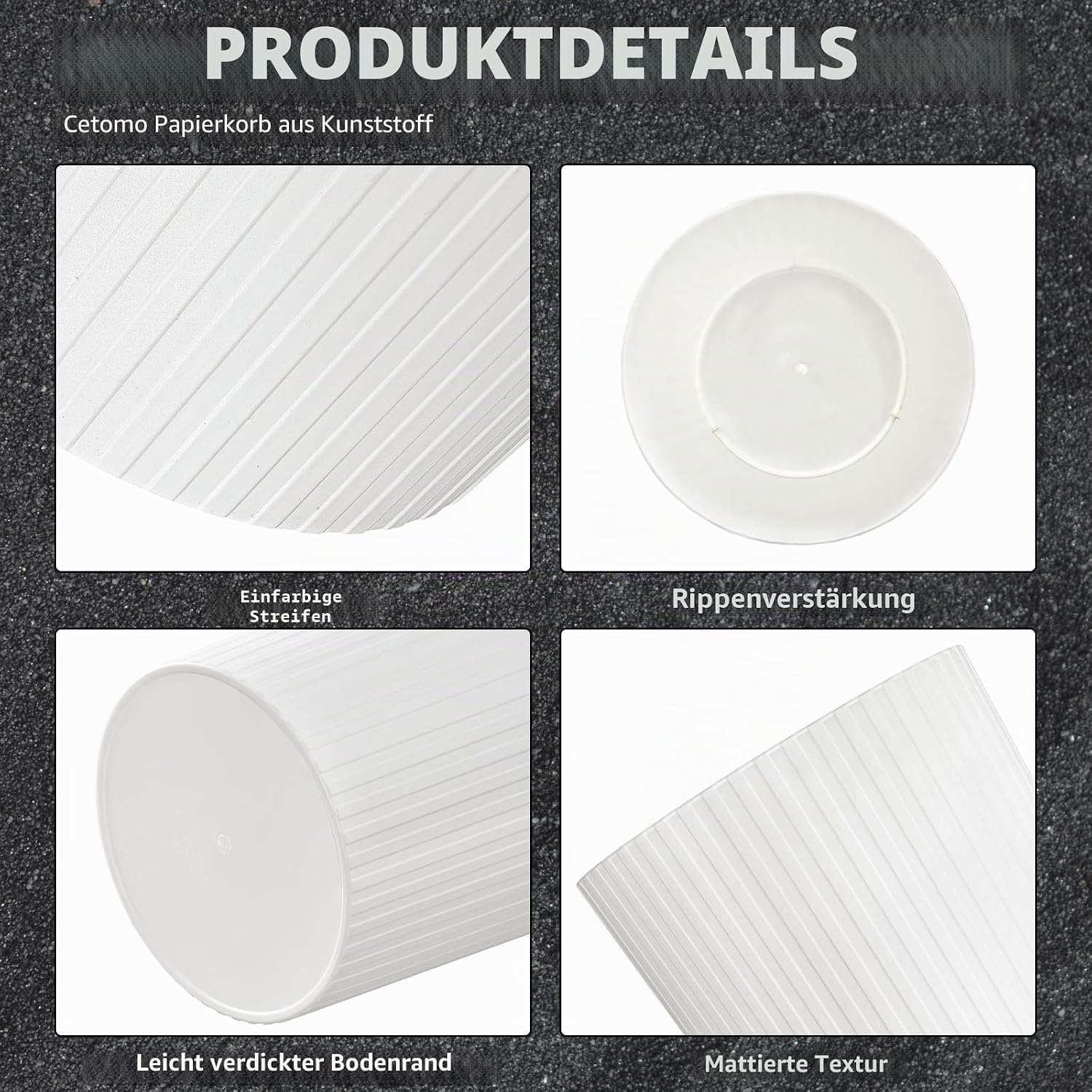 Detalle 2 de Cetomo 7,2-Liter Mülleimer-Set (3er Pack) aus PP, weiß – kompakter Papierkorb für Büro & Schlafzimmer