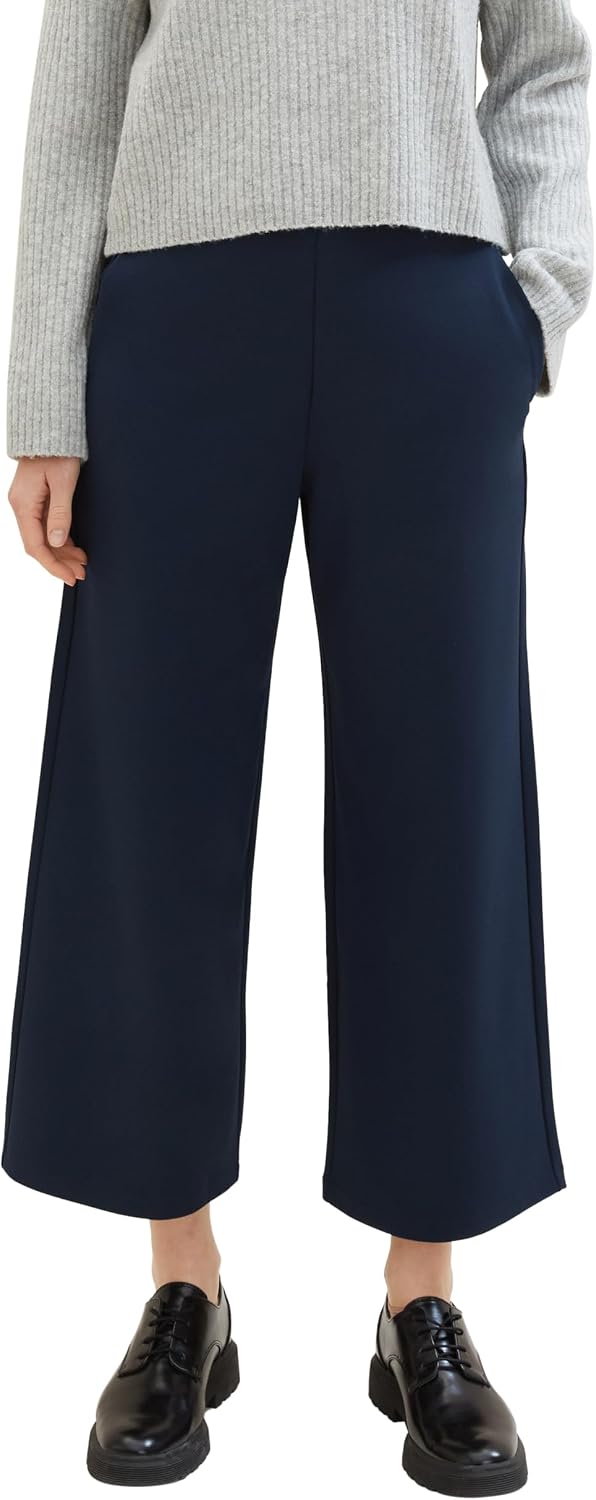 TOM TAILOR Denim Pantalon femme en tissu doux : coupe culotte à jambe recte et longueur acortée