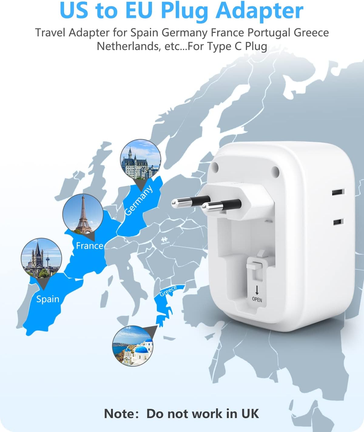 Detalle de LENCENT European Travel Plug Adapter with 4 USB Ports